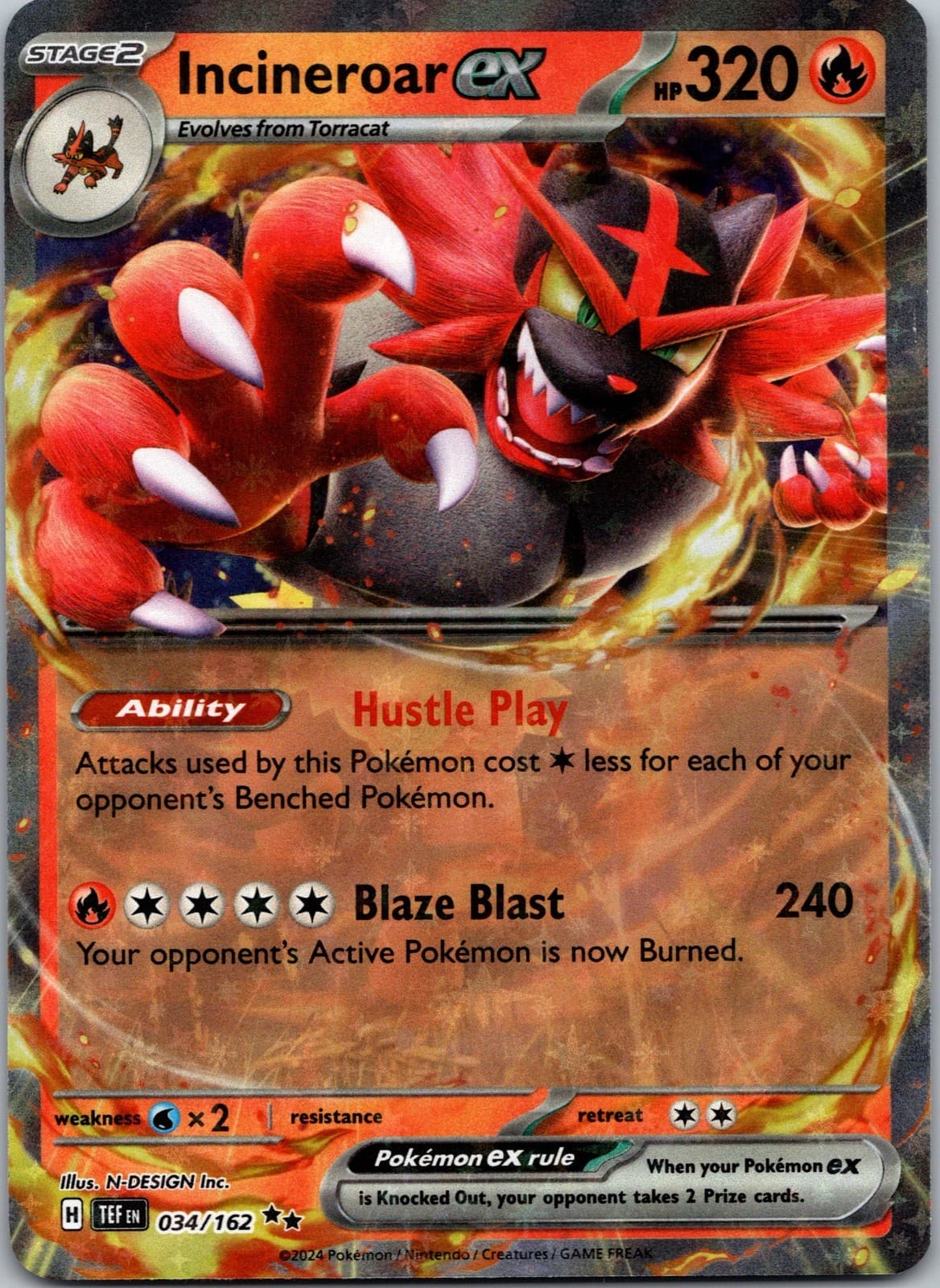 Pokemon Temporal Forces Incineroar ex 34/162 NM