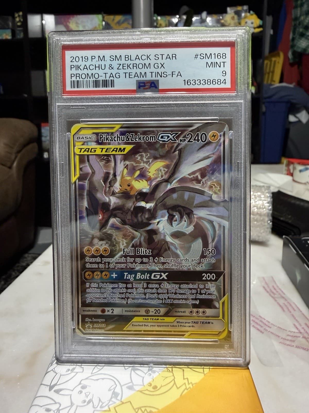 Pikachu & Zekrom GX SM168 Sm Holo PSA 9