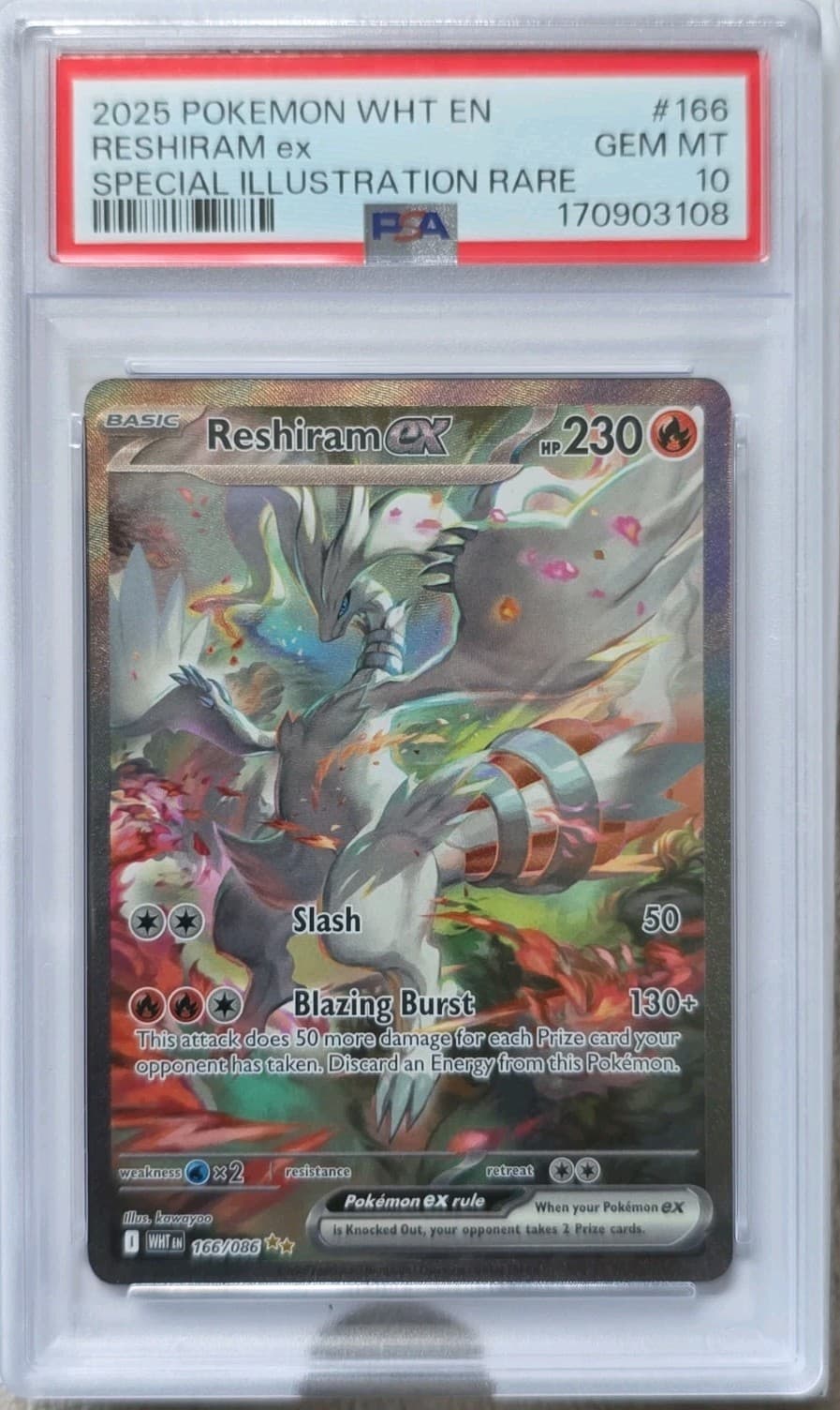 2025 Pokemon White Flare Reshiram ex Special Illustration Rare #166/086 PSA 10