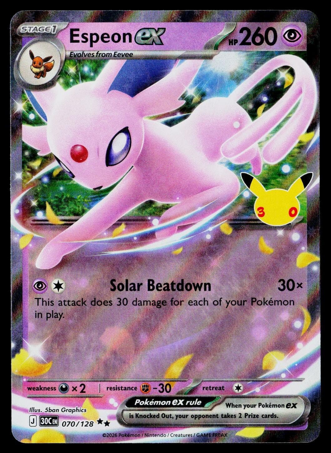 Espeon ex 070/128 RR ME: 30th Celebration Pokemon Holo NM/M