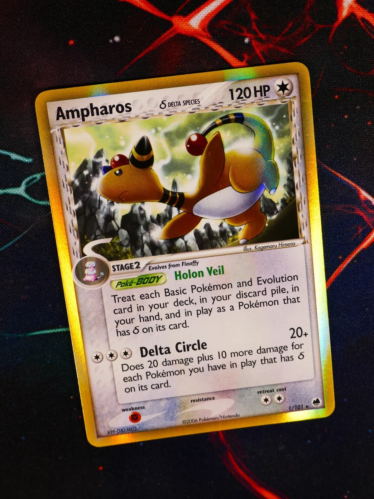 LP+ Pokemon AMPHAROS δ Card EX DRAGON FRONTIERS Set#1/101 Delta Holo Foil Rare#1