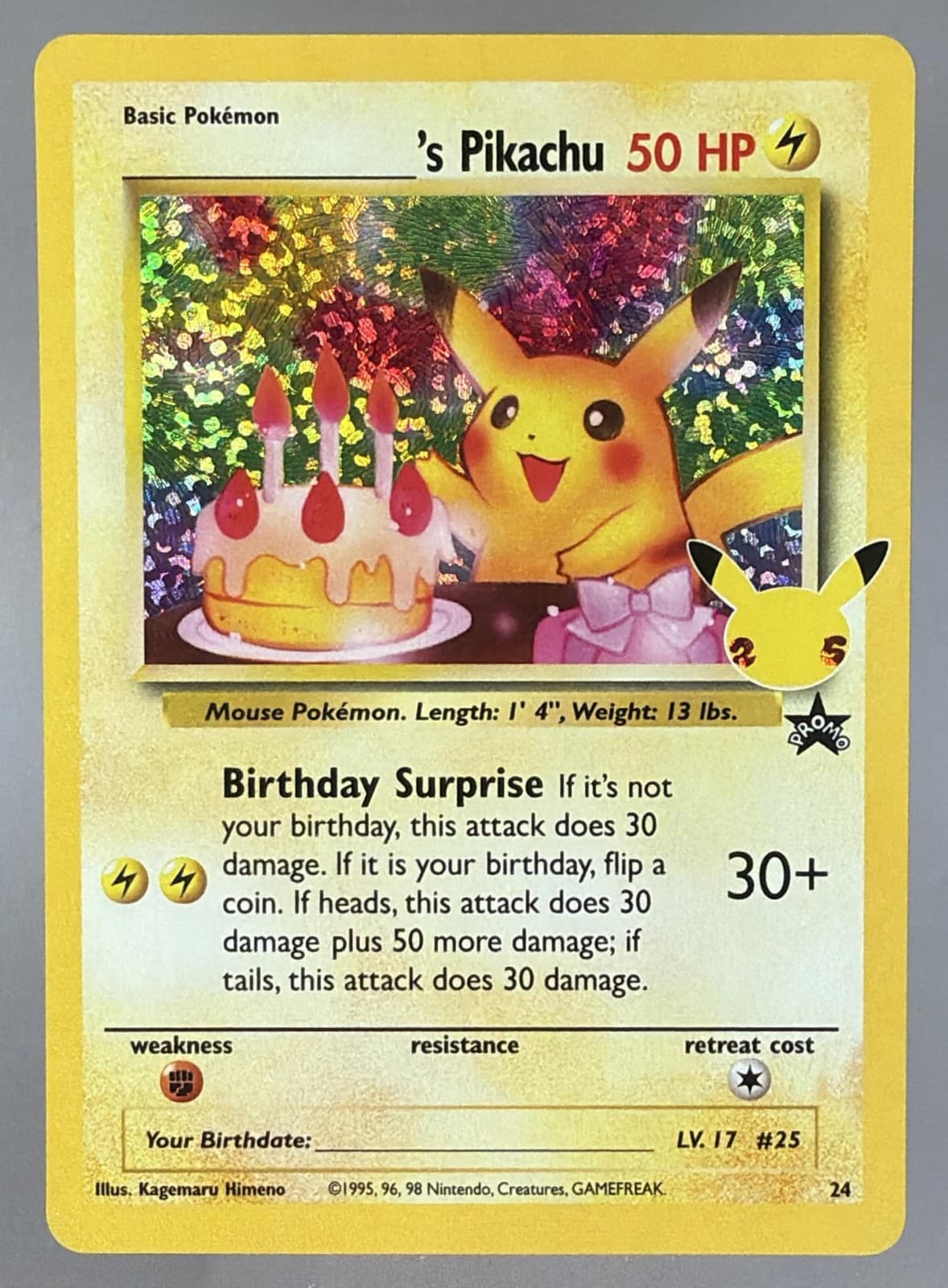 2021 Pokemon SWSH Celebrations Birthday Pikachu Classic Collection #24 NM