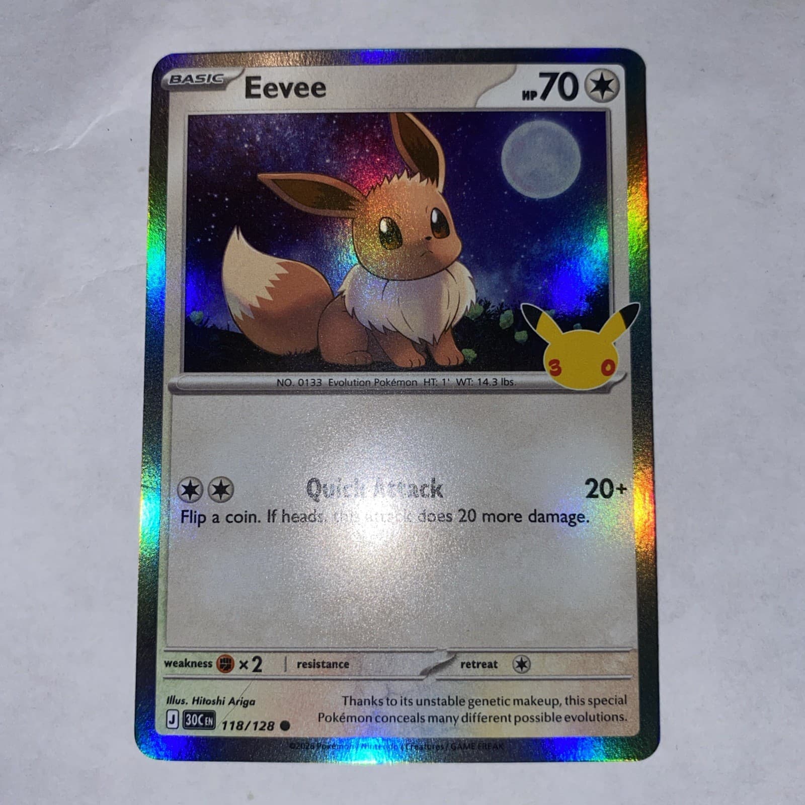 2026 Pokemon 30th Celebration Eevee 118/128 Holo 30th Anniversary NM