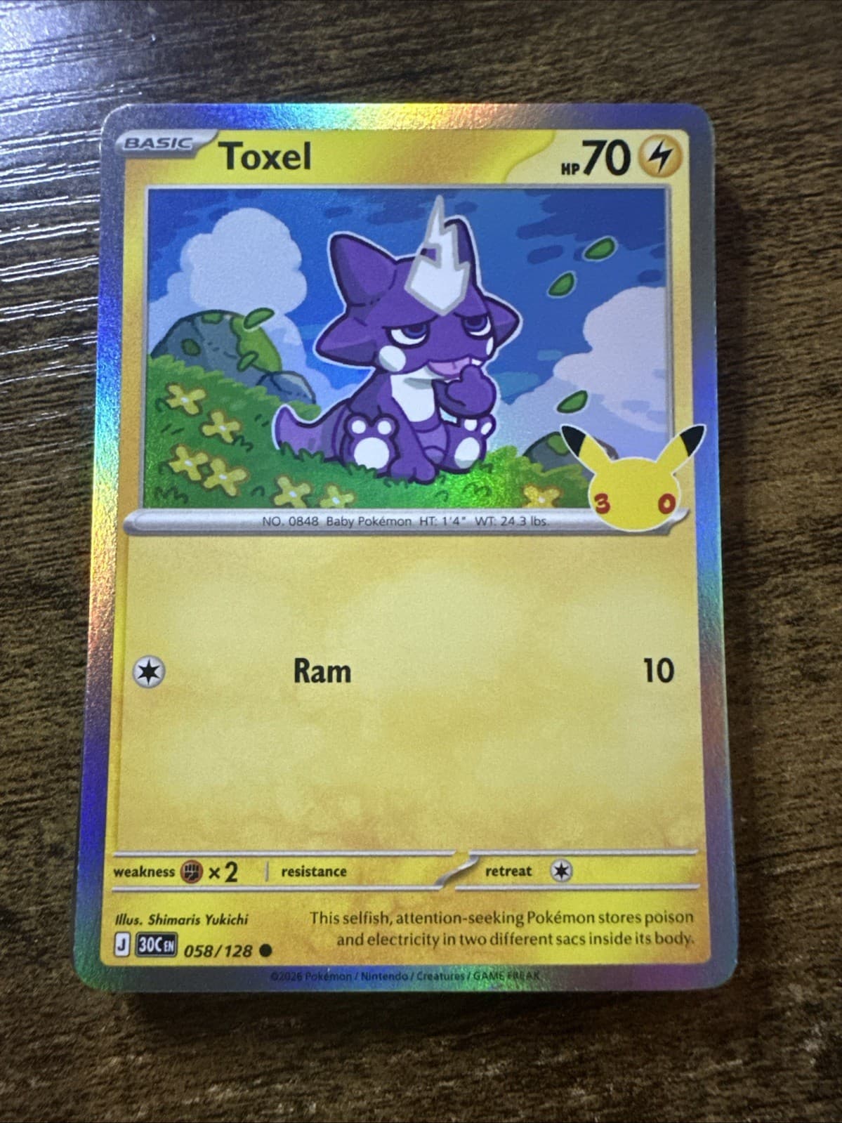 Toxel 058/128, 30th Anniversary Celebration, Holo Common, Pokemon TCG, NM