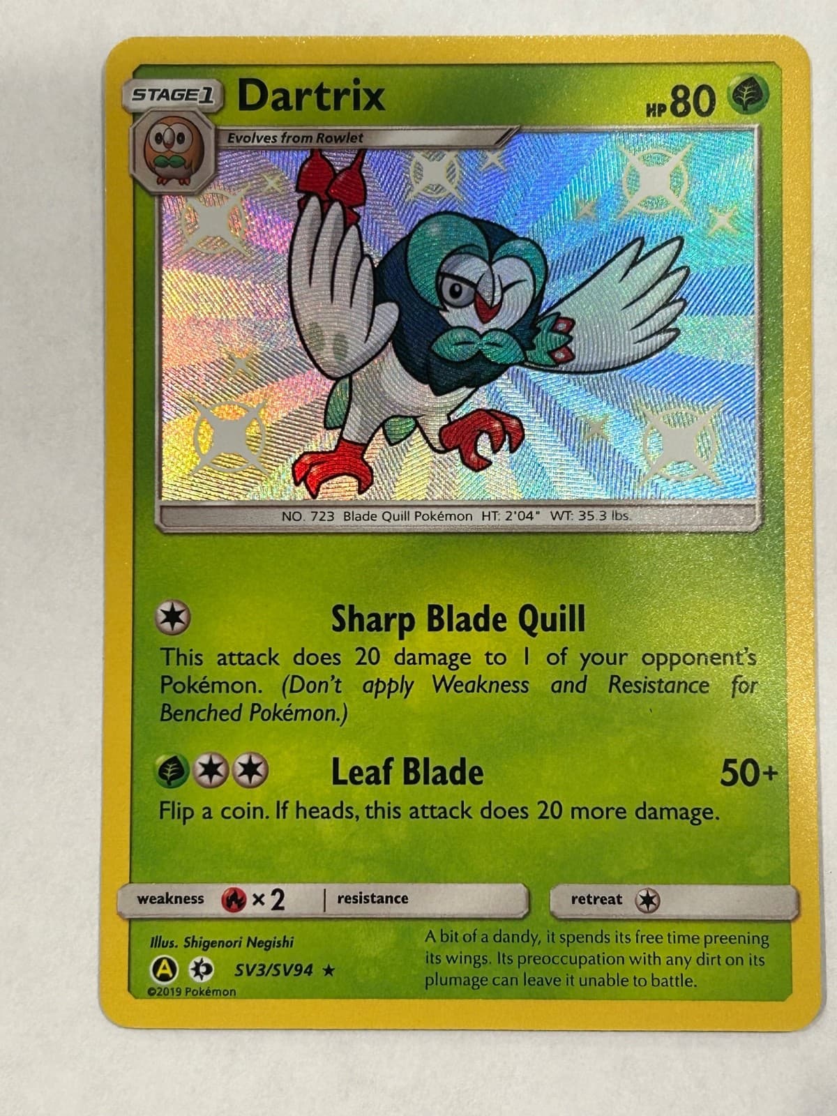 Dartrix SV3/SV94 Hidden Fates: Shiny Vault Holo Pokémon TCG Baby Shiny