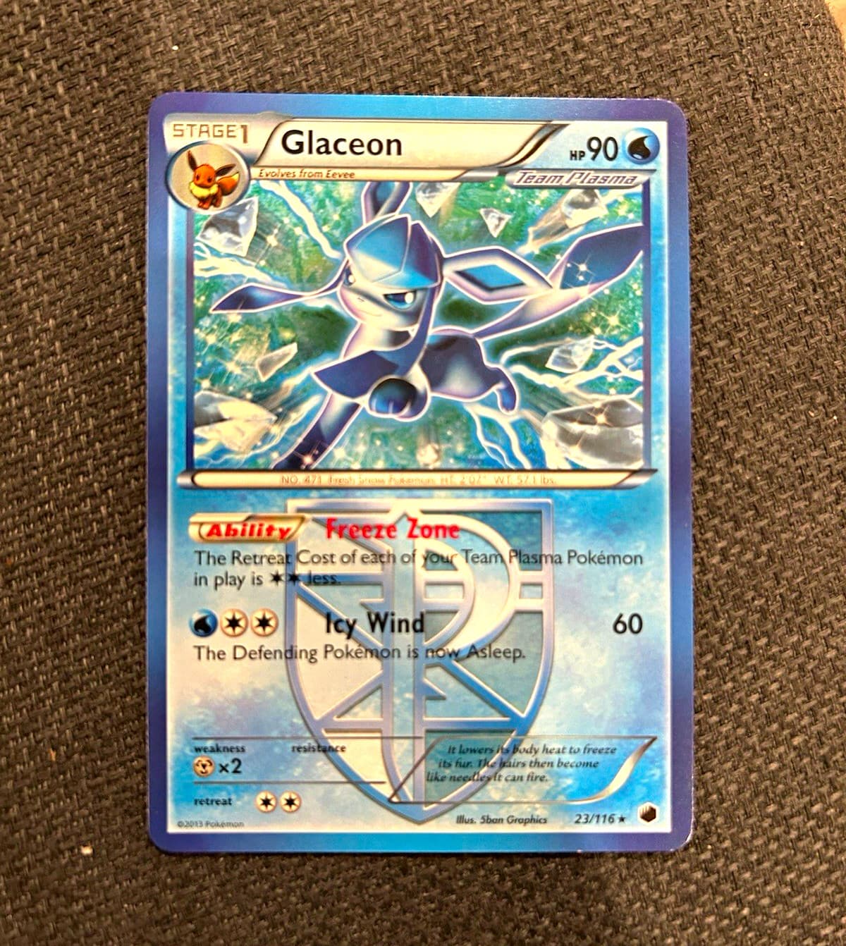 Glaceon Plasma Freeze 23/116 (2013) Rare Holo Team Plasma Stage 1 90 HP EN