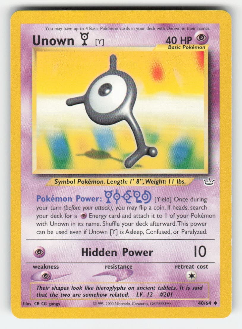 Pokemon UNOWN [Y] 40 Neo Revelation UNLIMITED LP