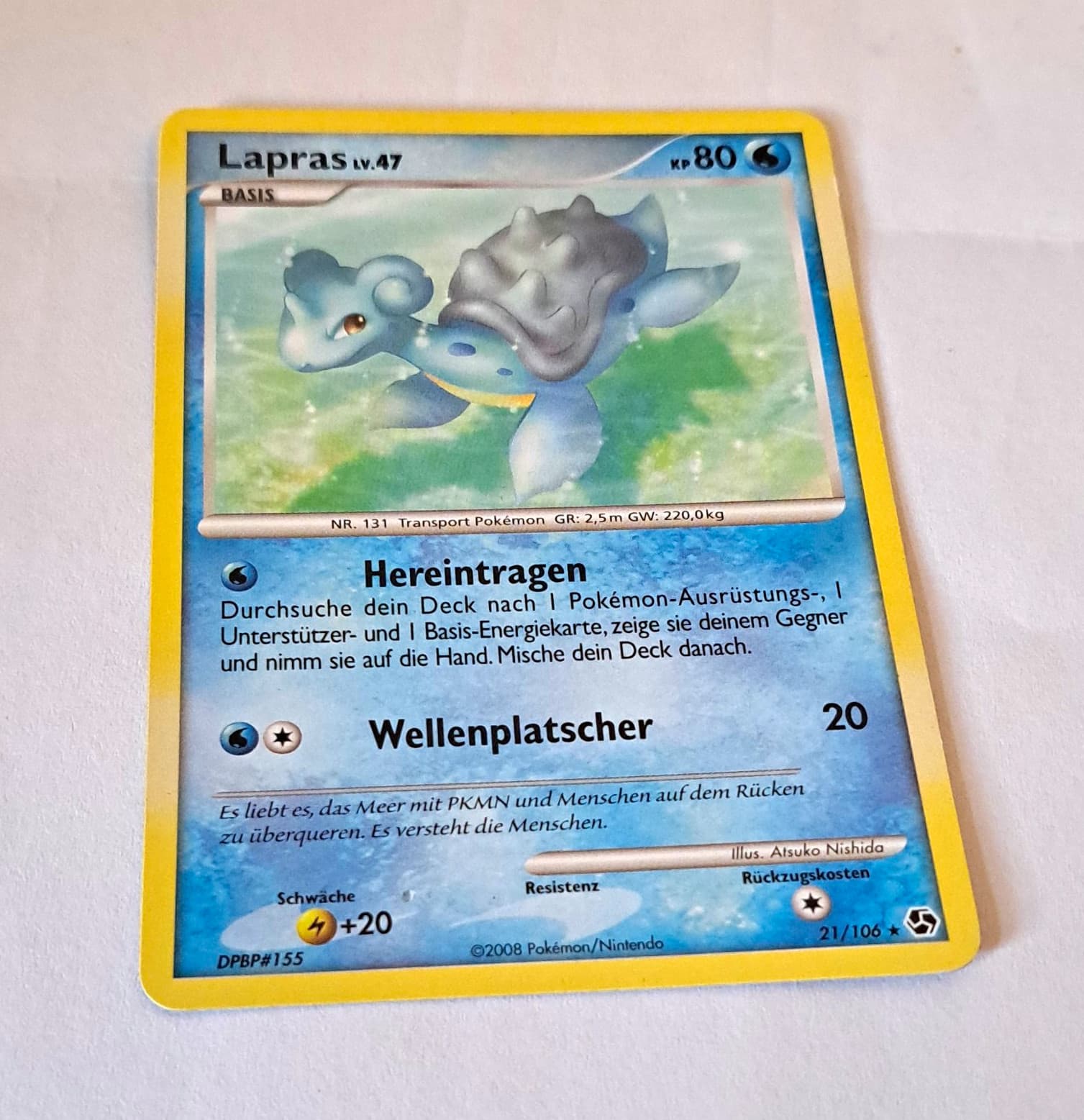 Lapras Lv. 47 21/106 Pokemon Karte 2008 Pokemon Karte