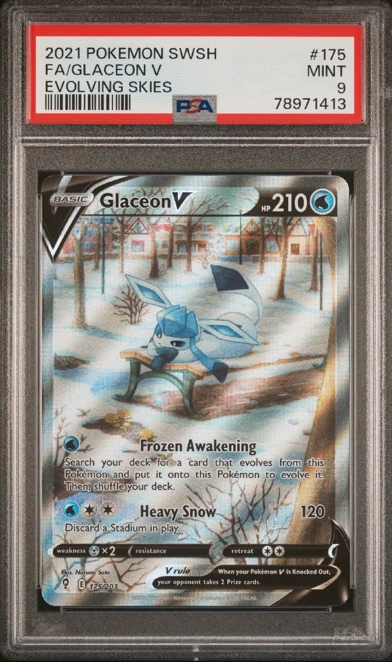 Glaceon V (Alternate Full Art) 175/203 Pokémon SWSH07: Evolving Skies Holo Psa 9