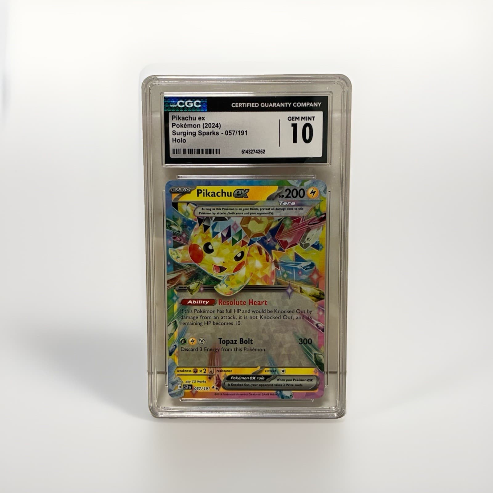 Pikachu ex 057/191 Surging Sparks 2024 CGC 10 Gem Mint Pokemon Card Holo