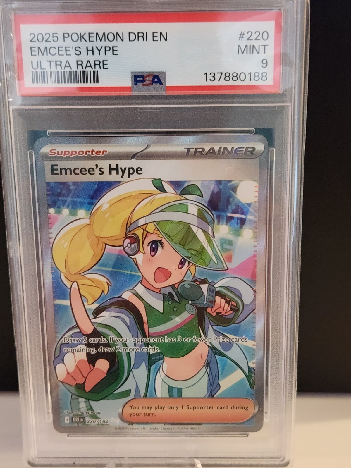 2025 POKEMON DRI EN-DESTINED RIVALS ULTRA RARE #220 EMCEE'S HYPE PSA 9