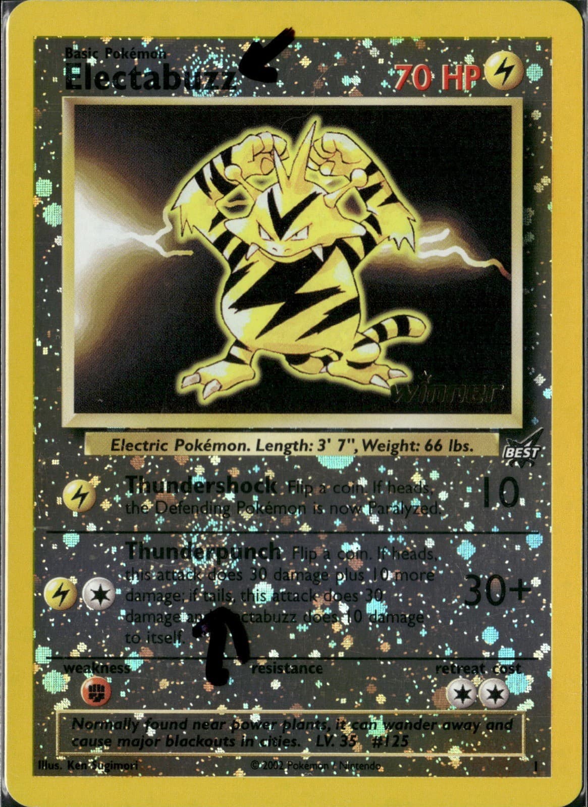 Electabuzz - 1 [Winner] Reverse Holo Promo Best of Promos Double Swirl 001/009