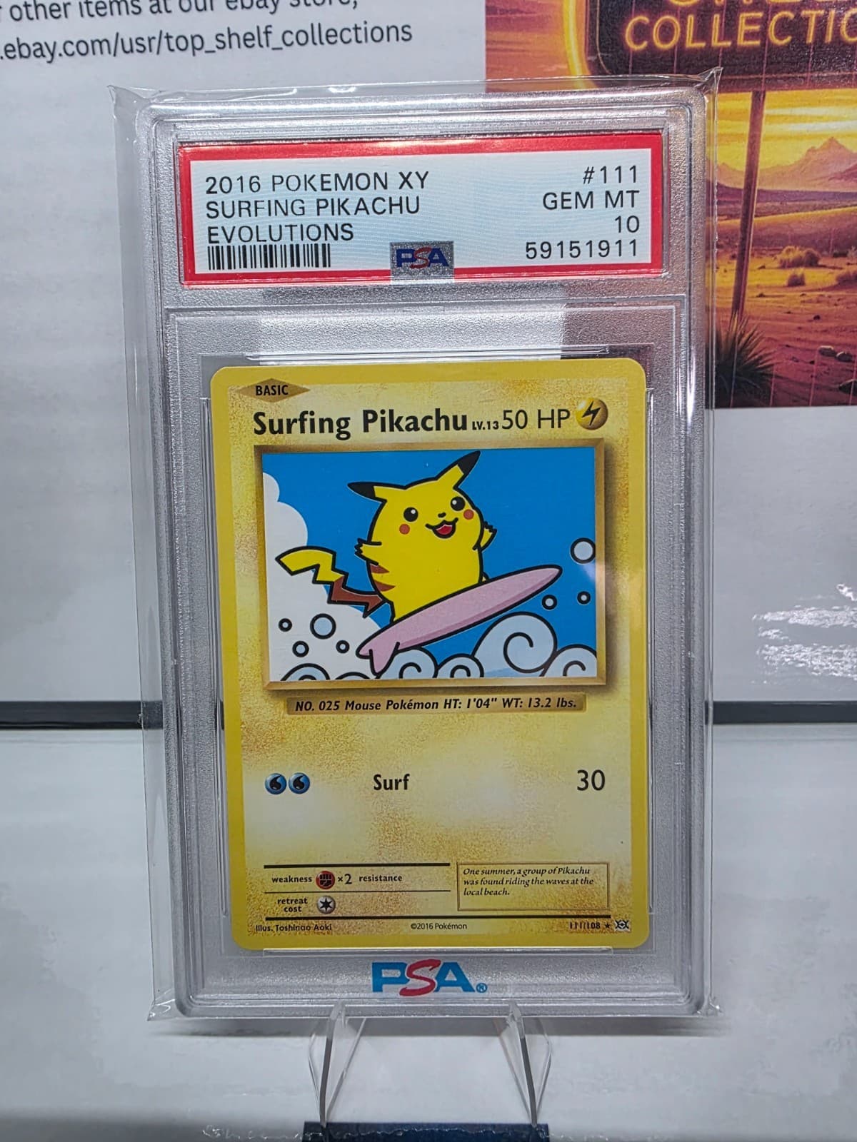 👑 2016 Pokemon XY Evolutions Surfing Pikachu #111 – Perfect PSA 10 Gem Mint 👑