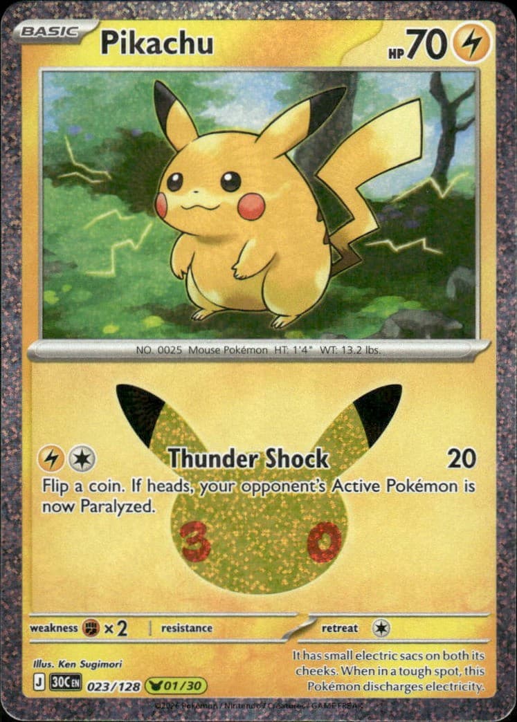 Pikachu 30th Celebration 023/128 Pikachu Rare Holo Pokémon — English NM