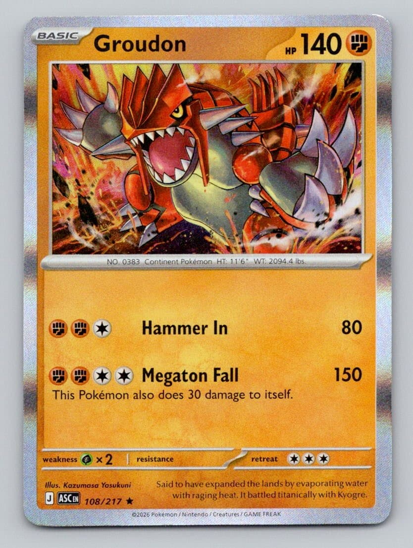 Groudon 108/217 Rare Ascended Heroes Pokemon Holo Near Mint