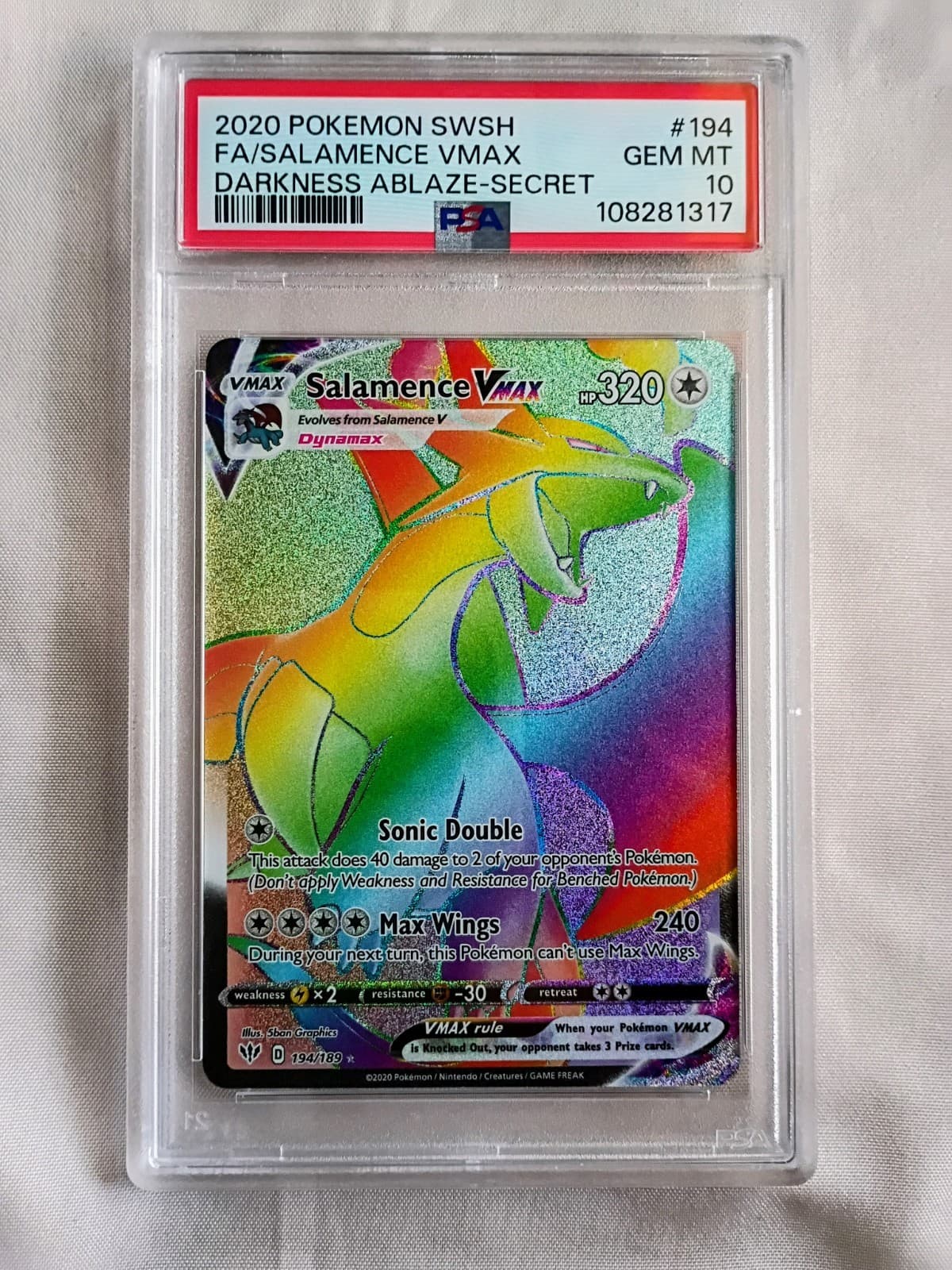 Pokemon 2020 English Salamence VMAX Swsh03 PSA 10 GEM MT Darkness Ablaze 194/189