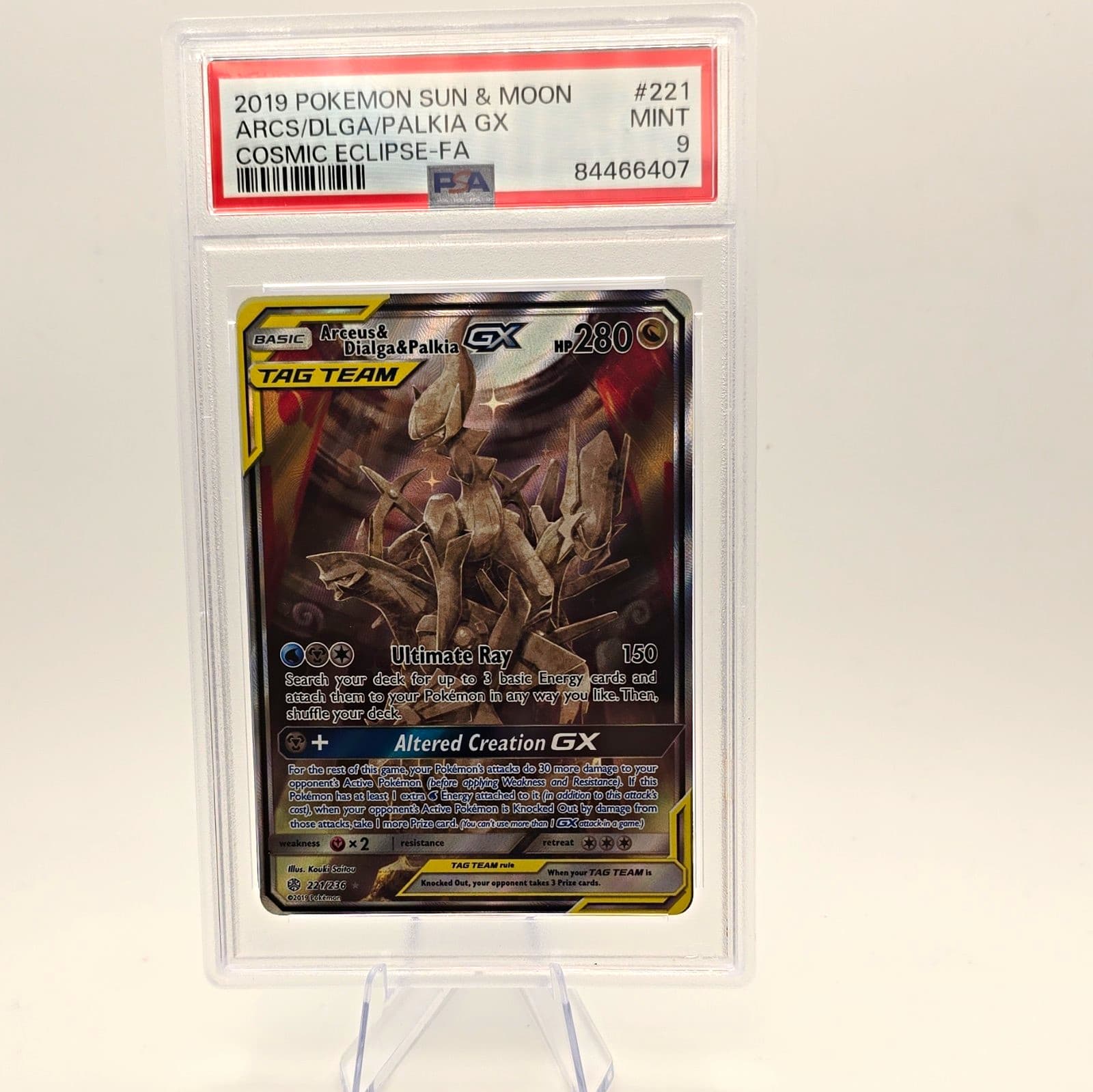 Pokemon 2019 Cosmic Eclipse Arceus & Dialga & Palkia GX 221/236 PSA 9