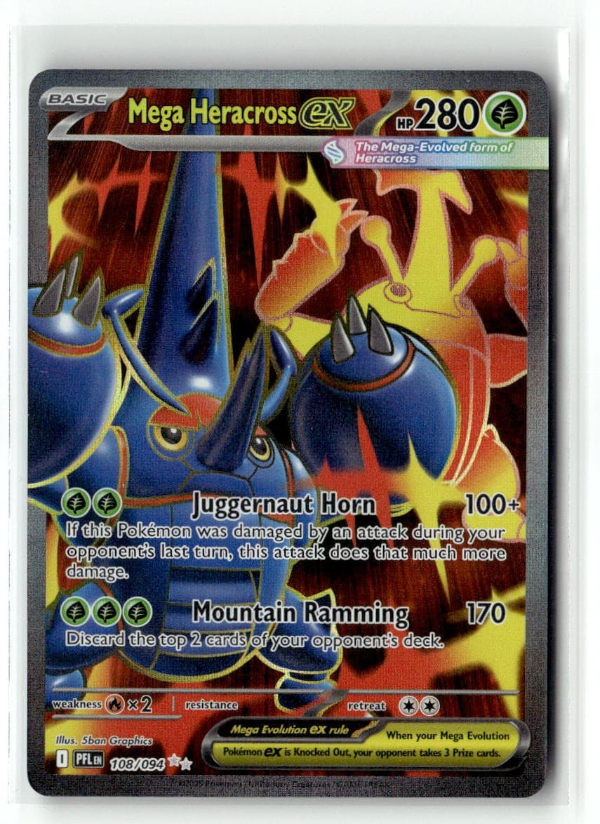 MEGA HERACROSS EX 108/094 UR POKEMON PHANTASMAL FLAMES HOLO NM 5BAN GRAPHICS