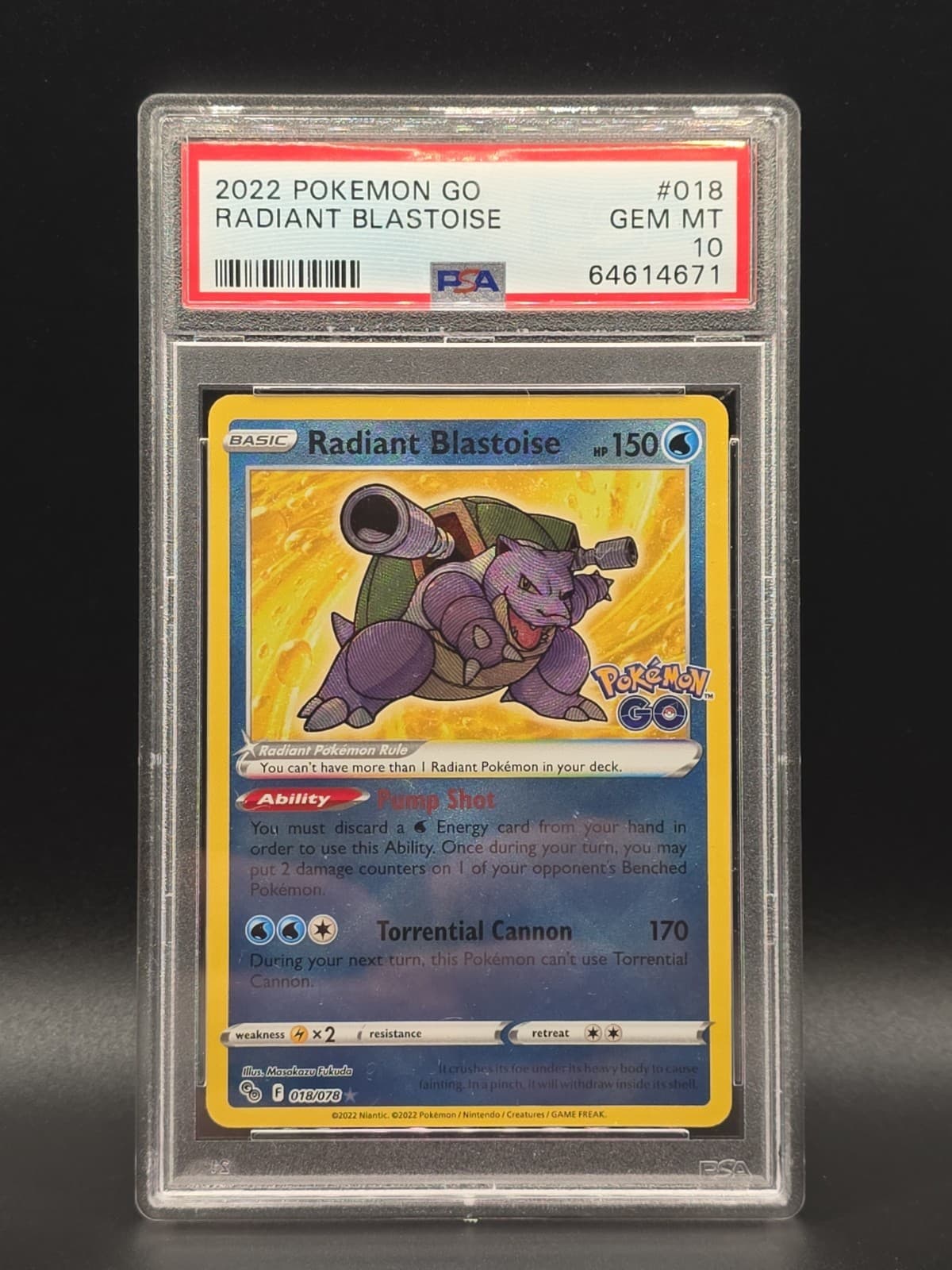 Radiant Blastoise #018 Pokémon GO Radiant Rare PSA 10