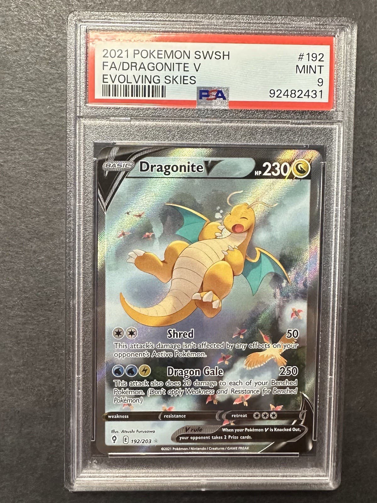PSA Mint 9 Dragonite V (Alternate Full Art) 192/203 SWSH07: Evolving Skies G261