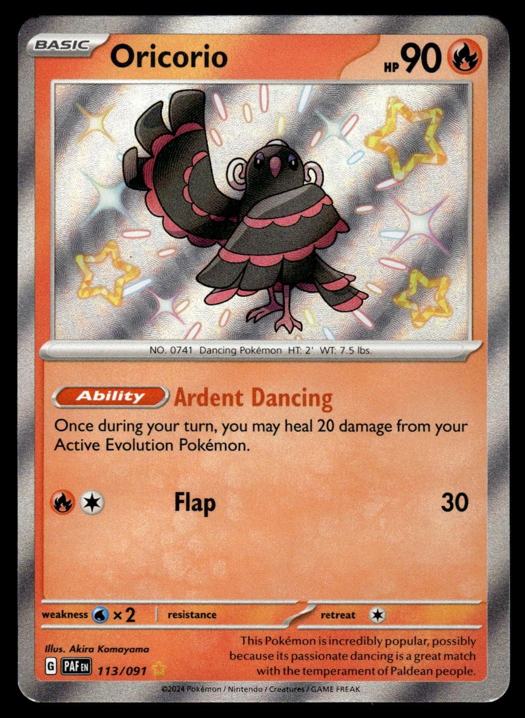 Oricorio 113/091 PAF Paldean Fates Shiny Rare Pokemon Card - NM
