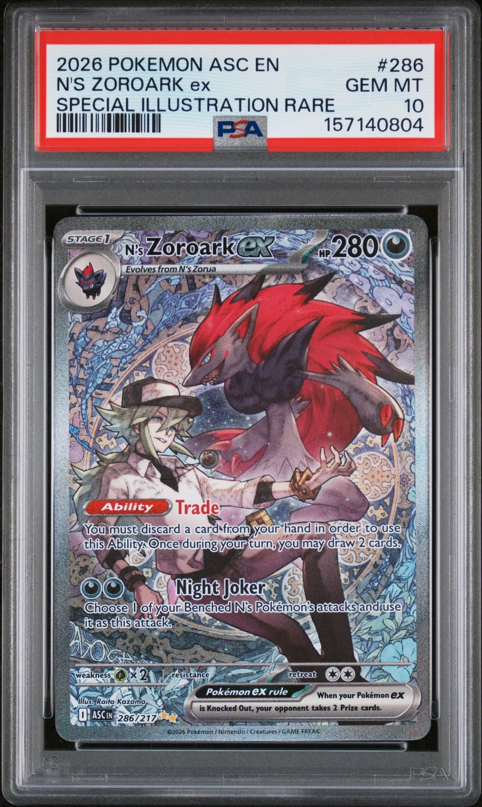 2026 POKEMON ASC EN-ASCENDED HEROES #286 N'S ZOROARK EX PSA 10