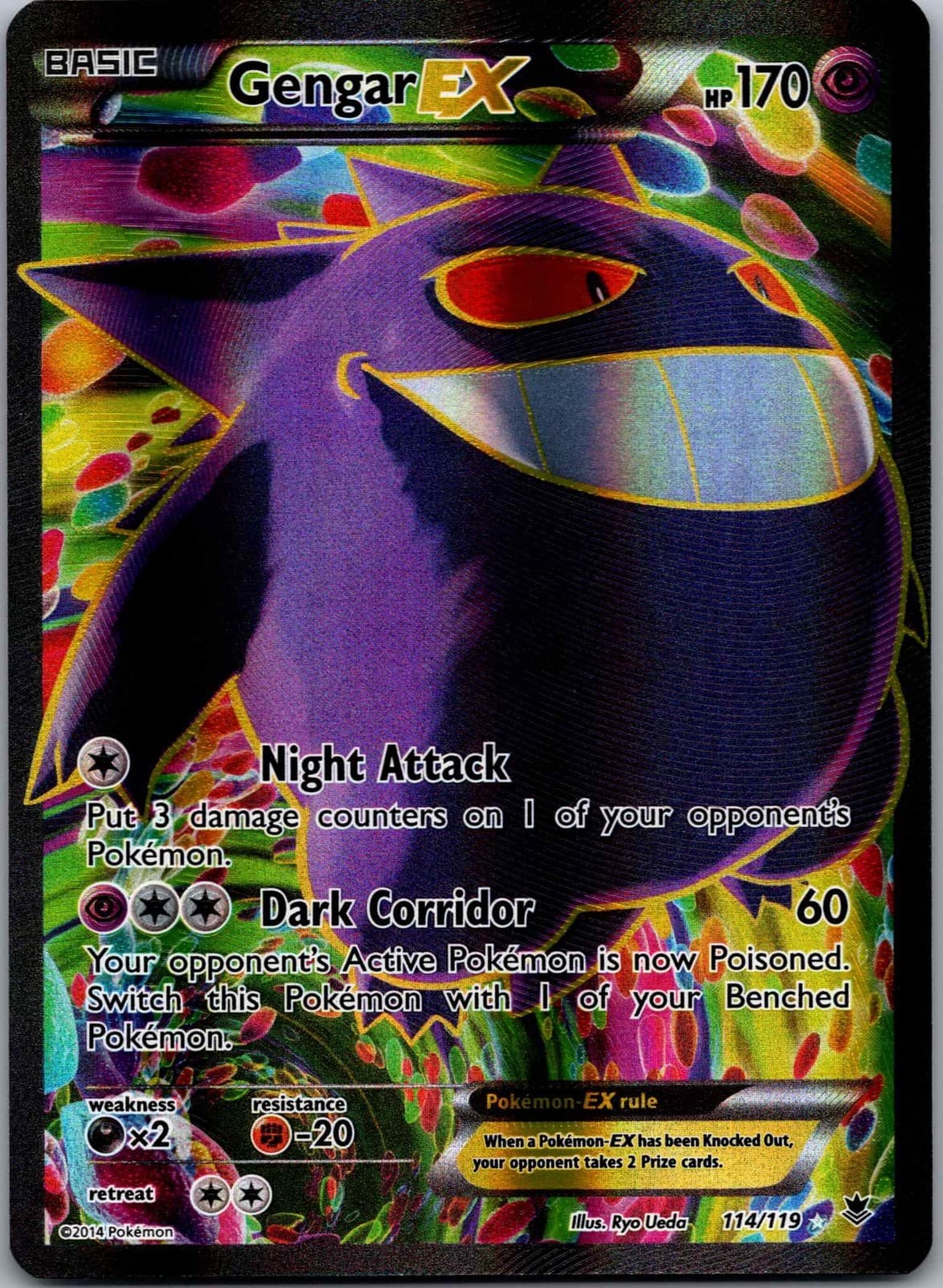 Pokemon Gengar EX Full Art 114/119 XY Phantom Forces Holo Rare English 2014 LP