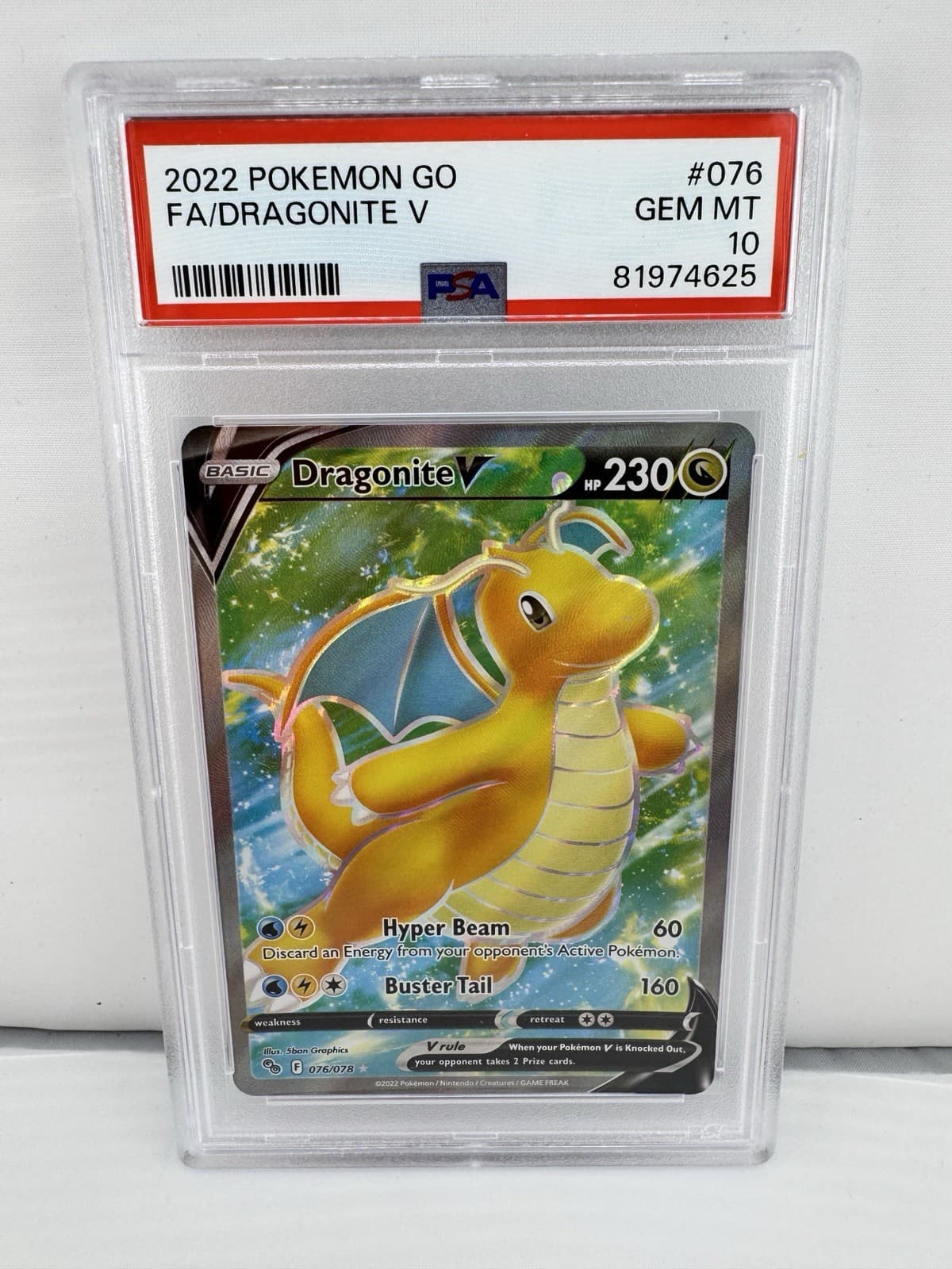 Pokemon Company Dragonite V Pokemon GO Ultra Rare Full Art Foil 076/078 PSA 10