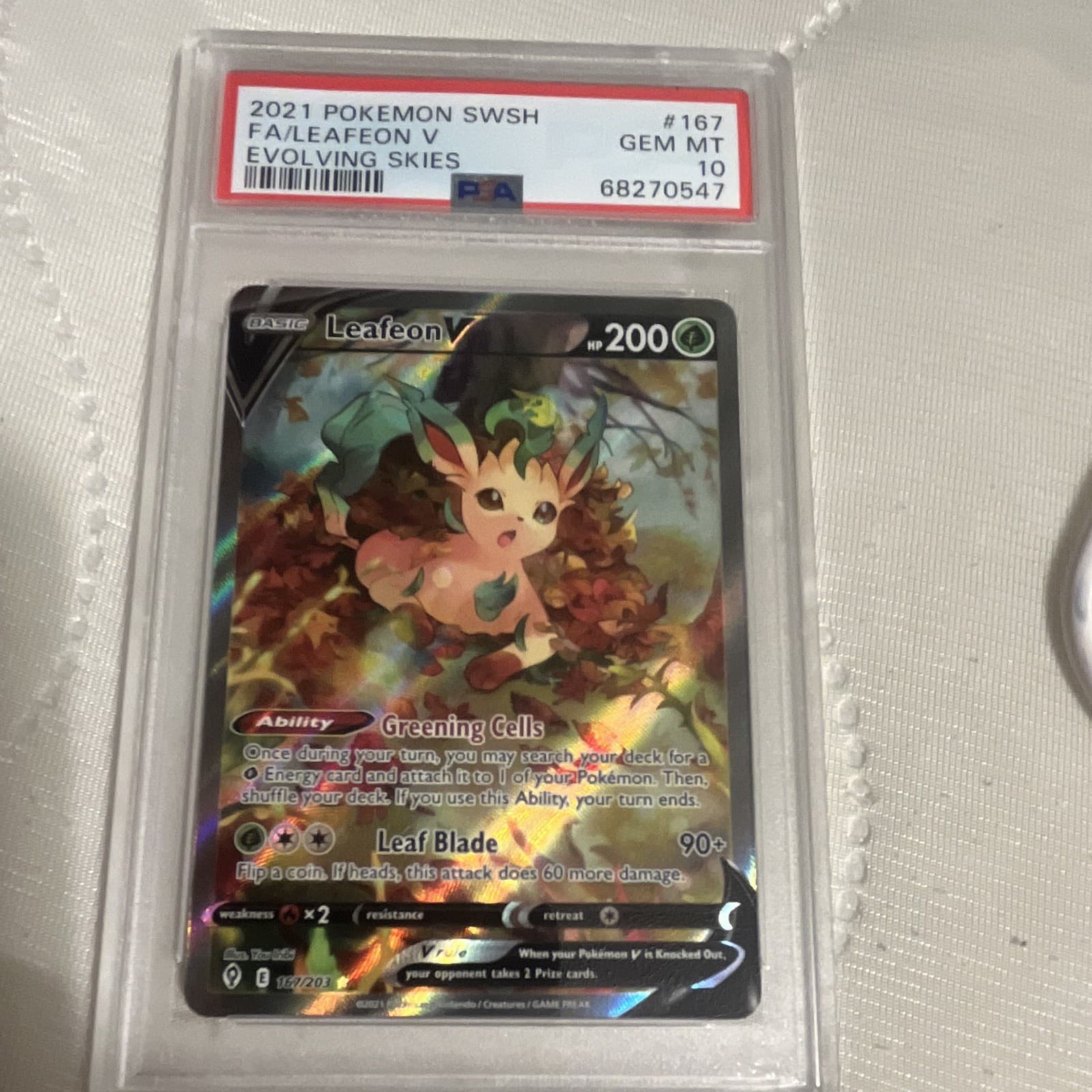 Pokemon Co. 2021 Evolving Skies Leafeon V 167/203 Alt Full Art Holo PSA 10