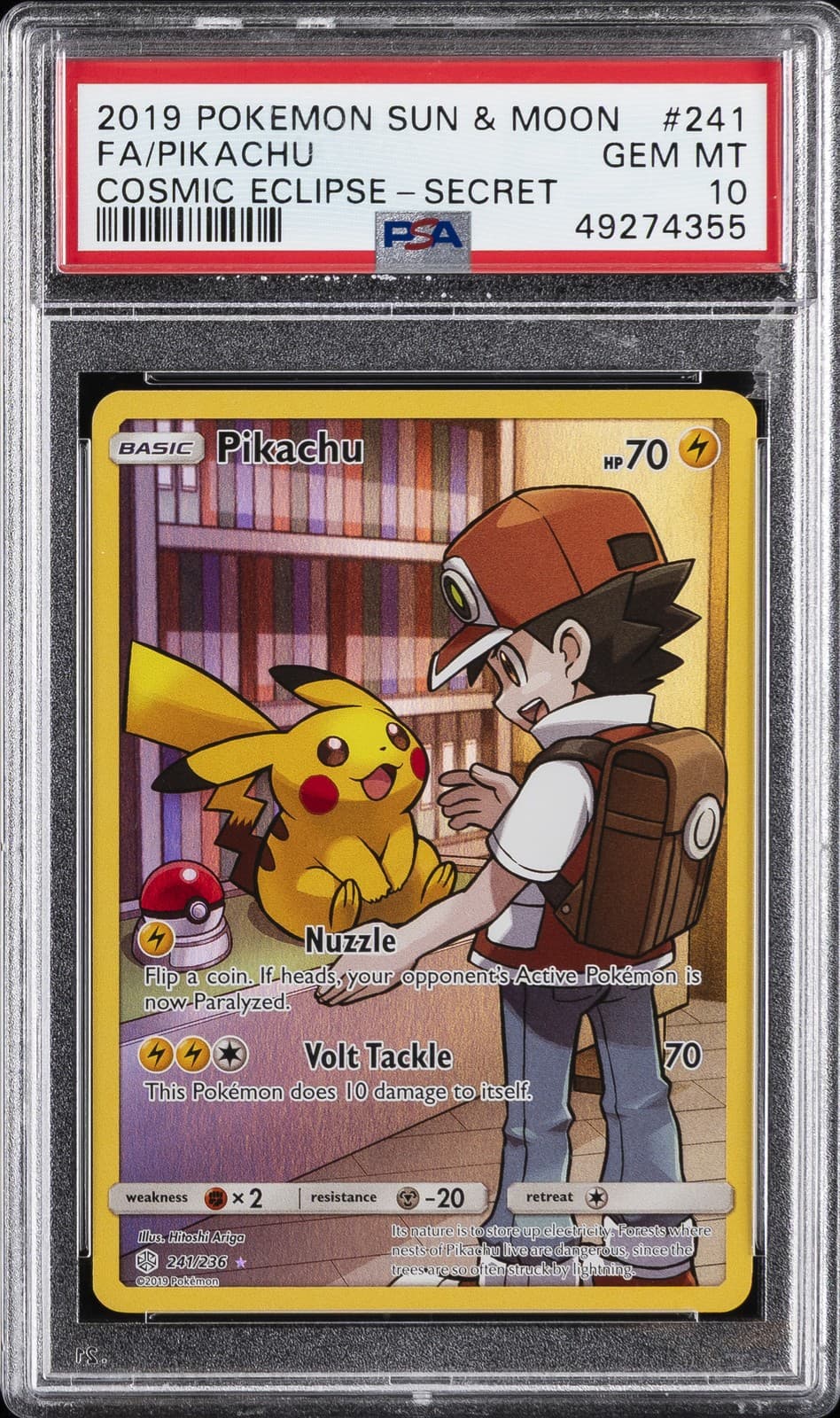2019 POKEMON SUN & MOON COSMIC ECLIPSE SECRET #241 FULL ART/PIKACHU PSA 10