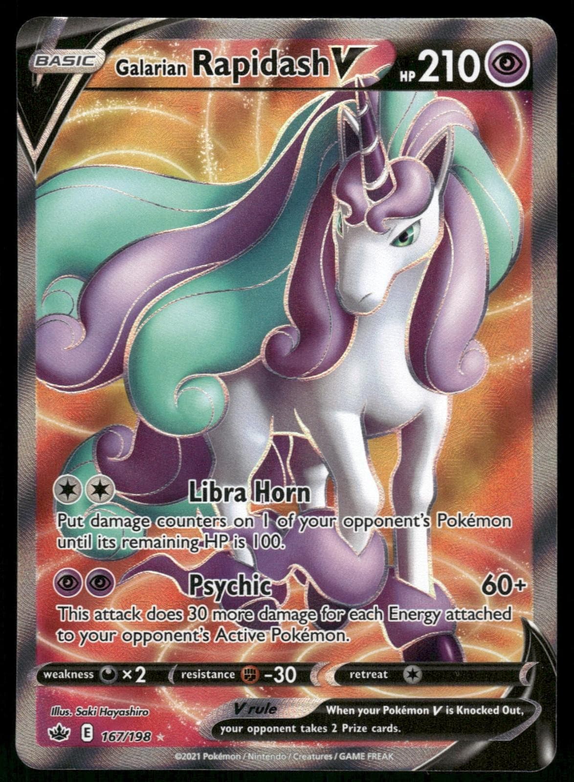 Galarian Rapidash V 167/198 Ultra Rare Chilling Reign Pokemon Holo Near Mint