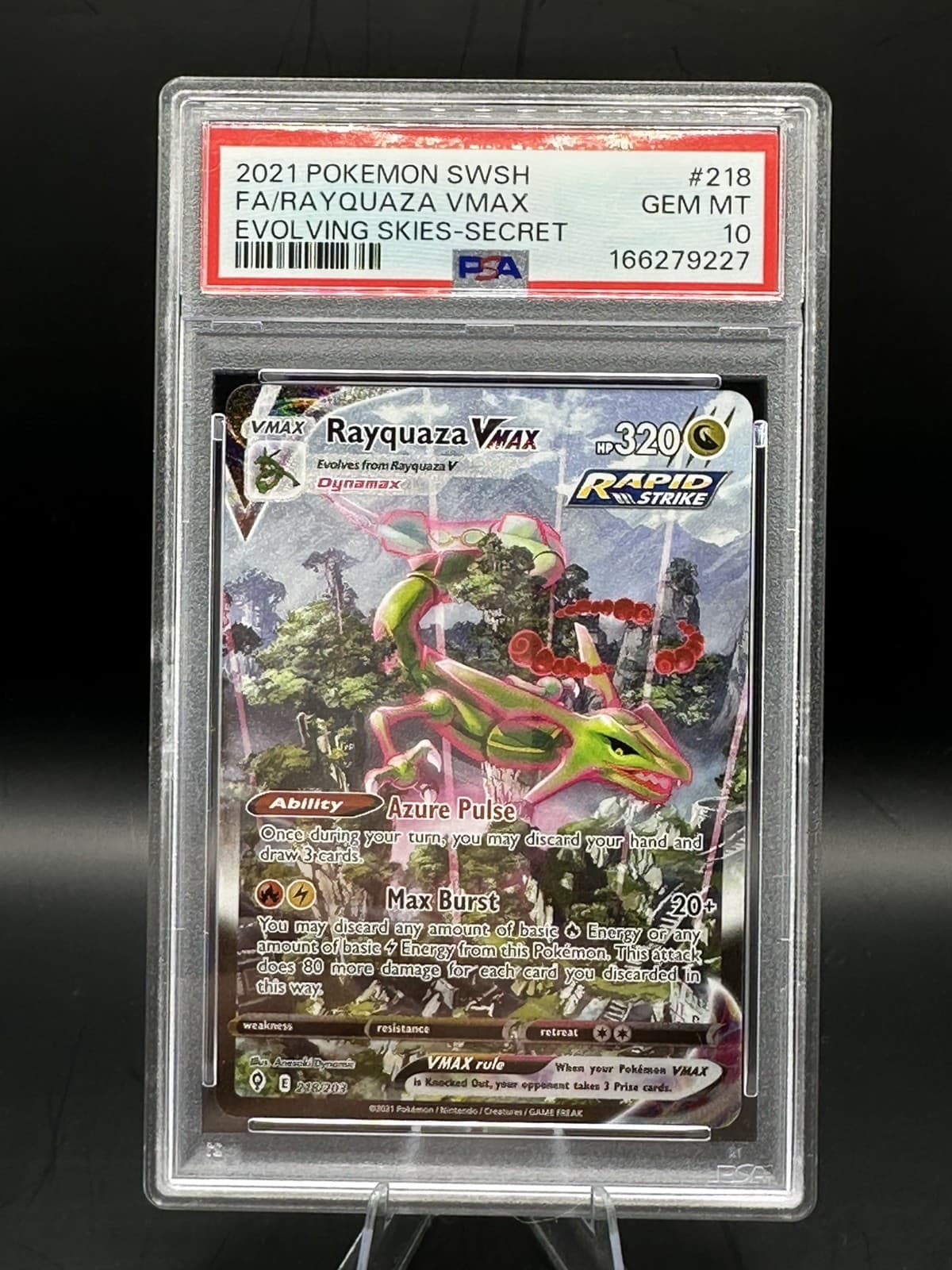 Rayquaza Vmax 218/203 Secret Evolving Skies Pokemon PSA 10