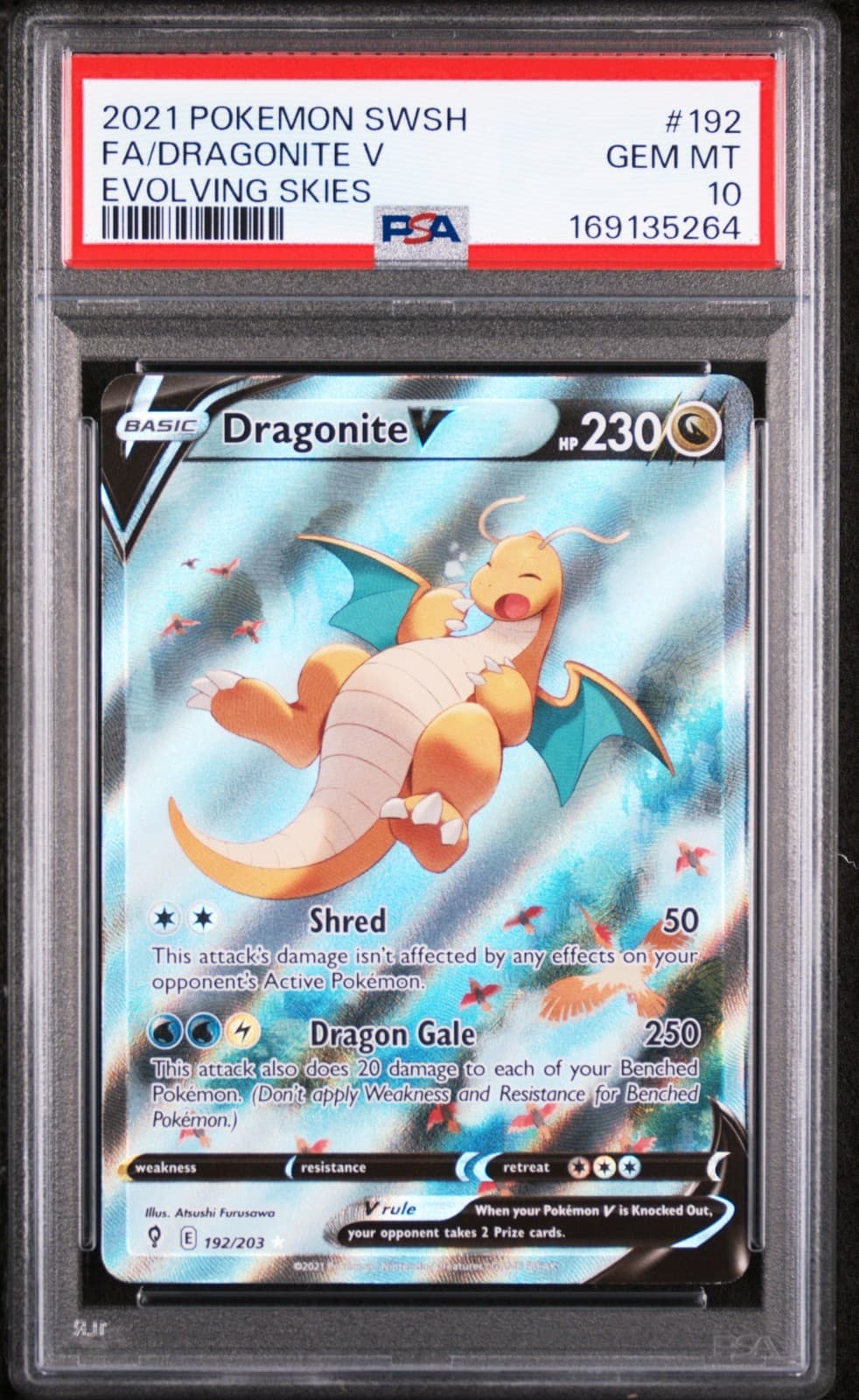 Pokemon 2021 Evolving Skies Dragonite V 192/203 Alt Full Art Holo PSA 10