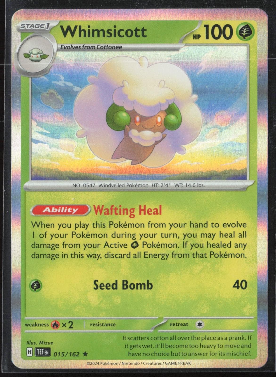 Whimsicott 015/162 Rare Temporal Forces Pokemon Holo Lightly Played