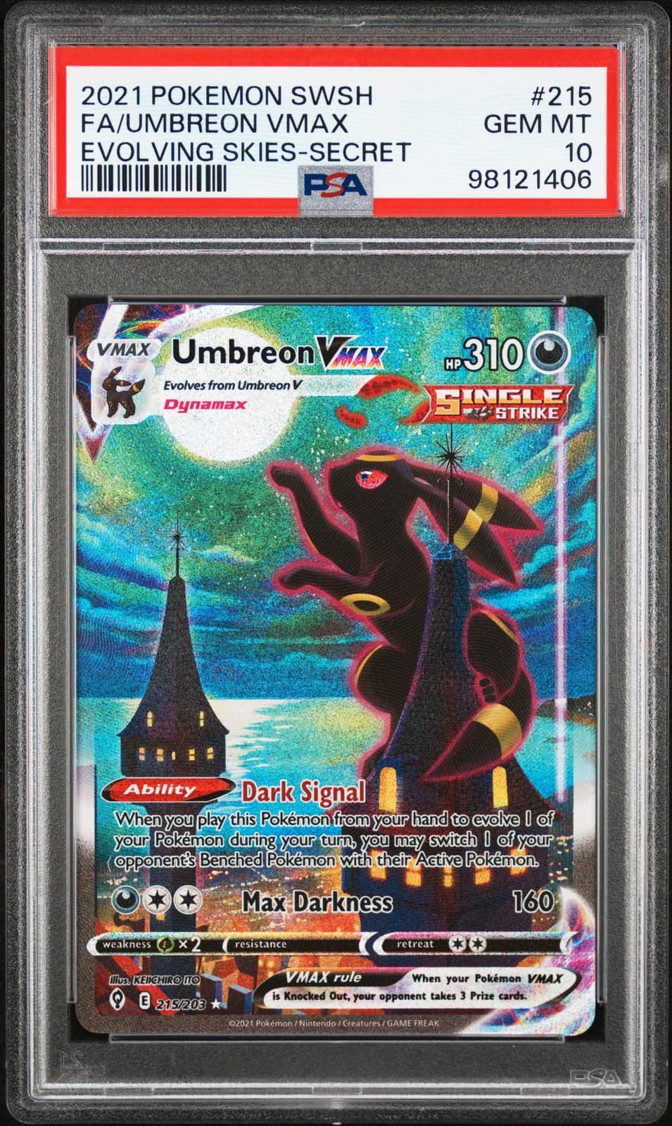 PSA 10 Umbreon VMAX Alternate Art 215/203 Evolving Skies Alt Pokemon Gem Mint