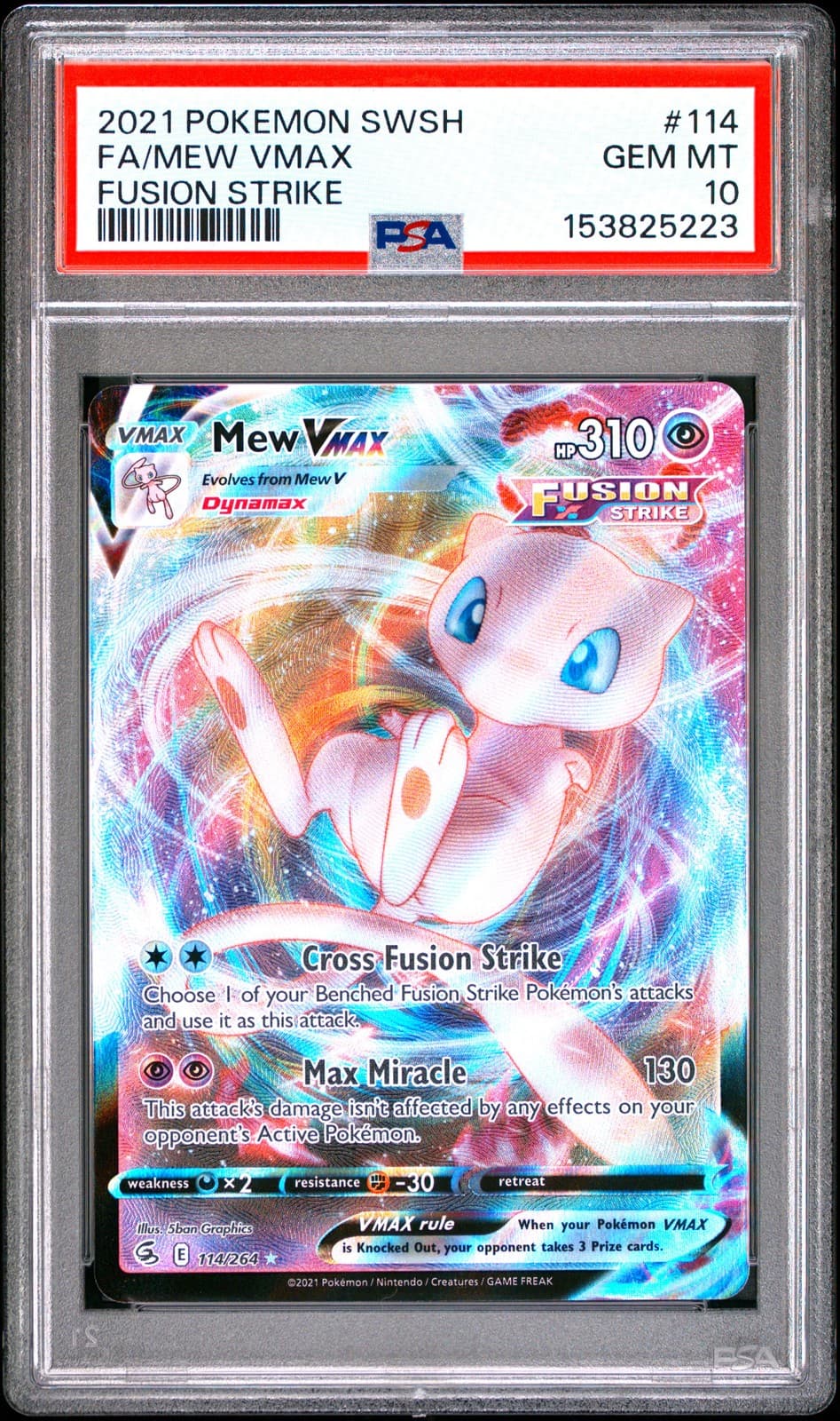 2021 POKEMON SWORD & SHIELD FUSION STRIKE #114 FULL ART/MEW VMAX PSA 10