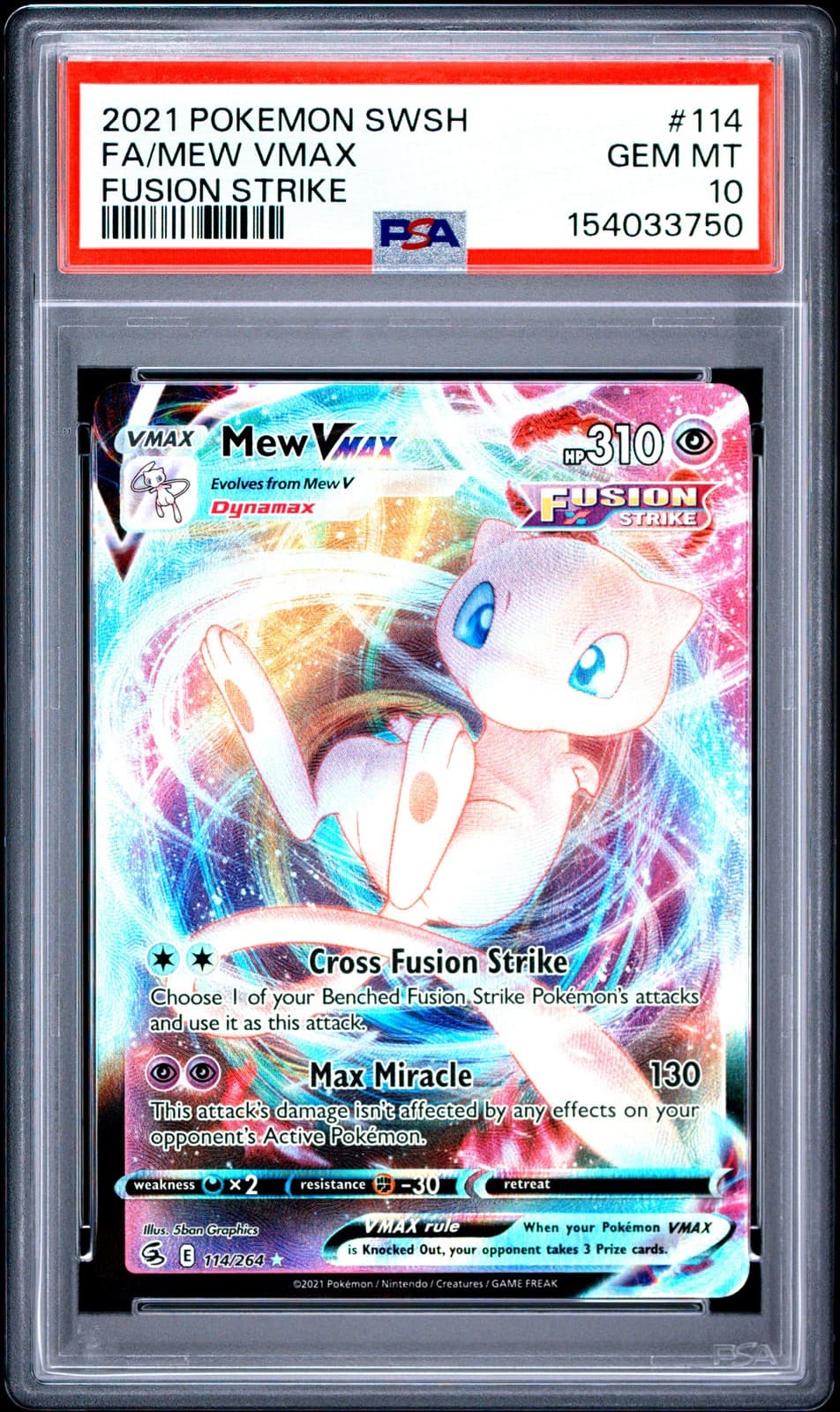 2021 POKEMON SWORD & SHIELD FUSION STRIKE #114 FULL ART/MEW VMAX PSA 10