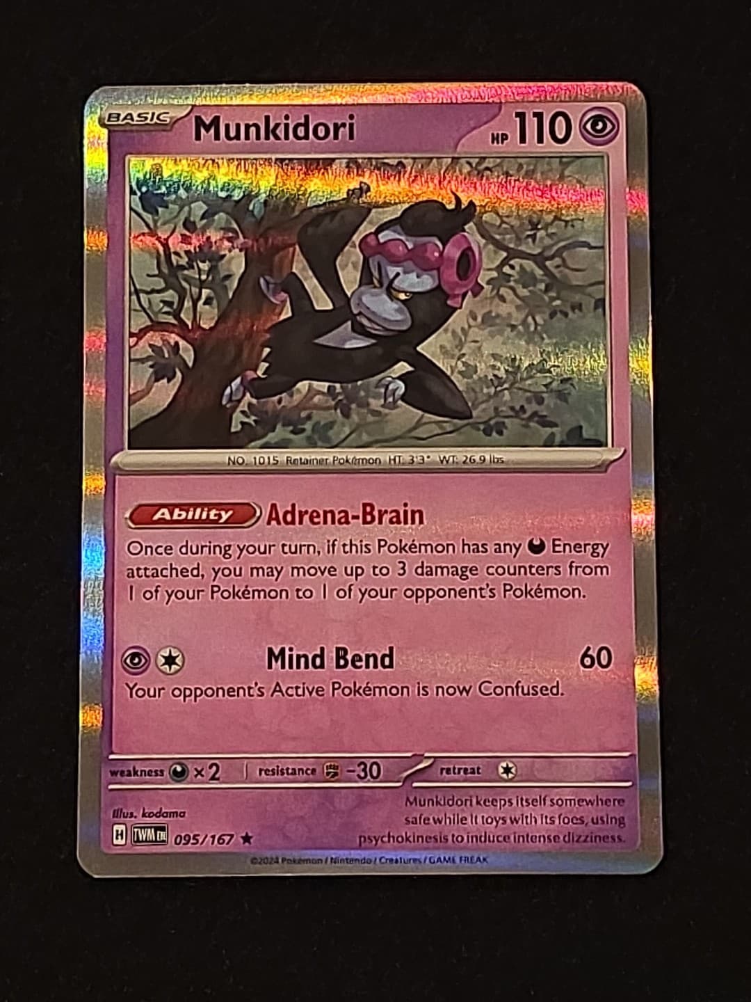 Munkidori Holo Rare Twilight Masquerade Pokemon TCG Card 95/167