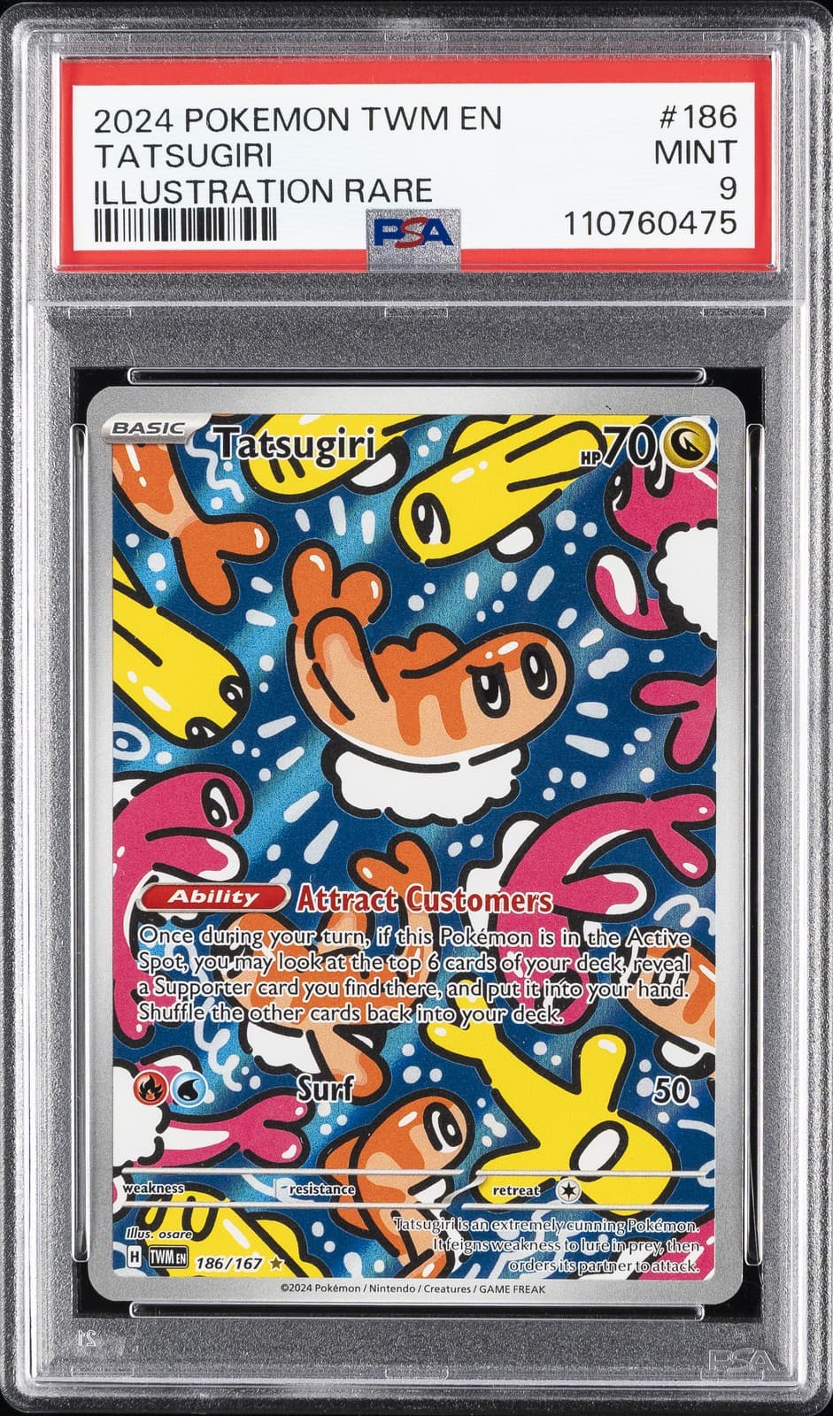 2024 POKEMON TWM EN-TWILIGHT MASQUERADE ILLUSTRATION RARE #186 TATSUGIRI PSA 9