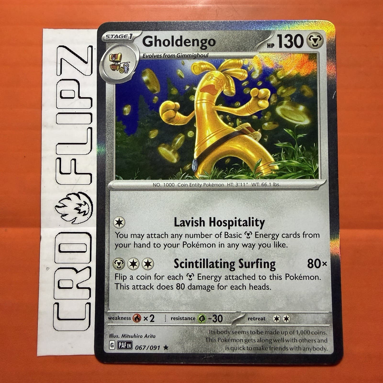 Pokemon TCG Gholdengo 67/91 Paldean Fates Rare Holo EN NM