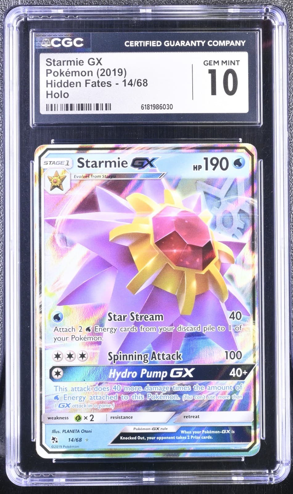 CGC Gem Mint 10 Starmie GX 14/68 Hidden Fates Holo Pokemon