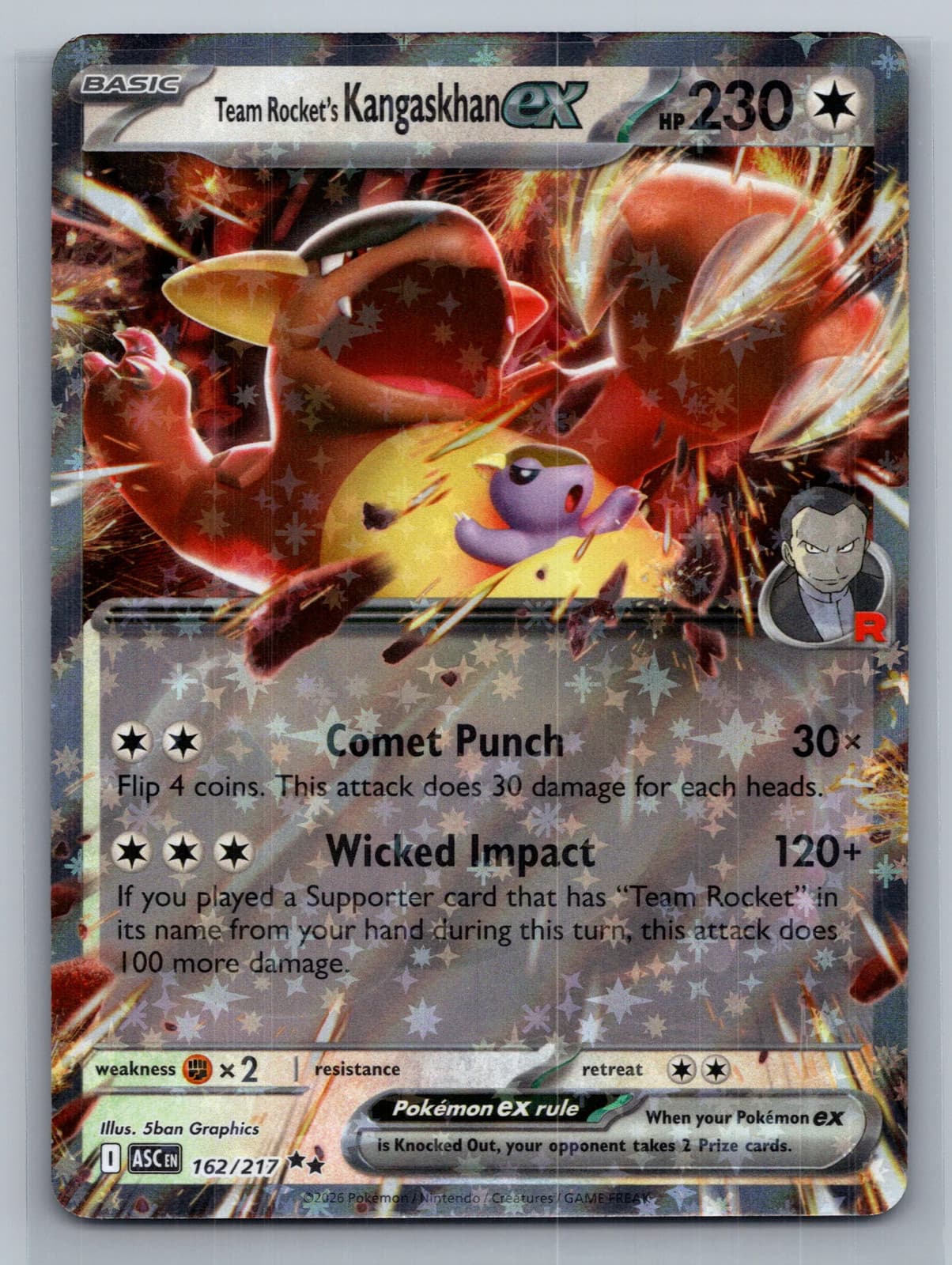 Team Rocket's Kangaskhan EX 162/217 Ascended Heroes Holo Double Rare Pokemon NM