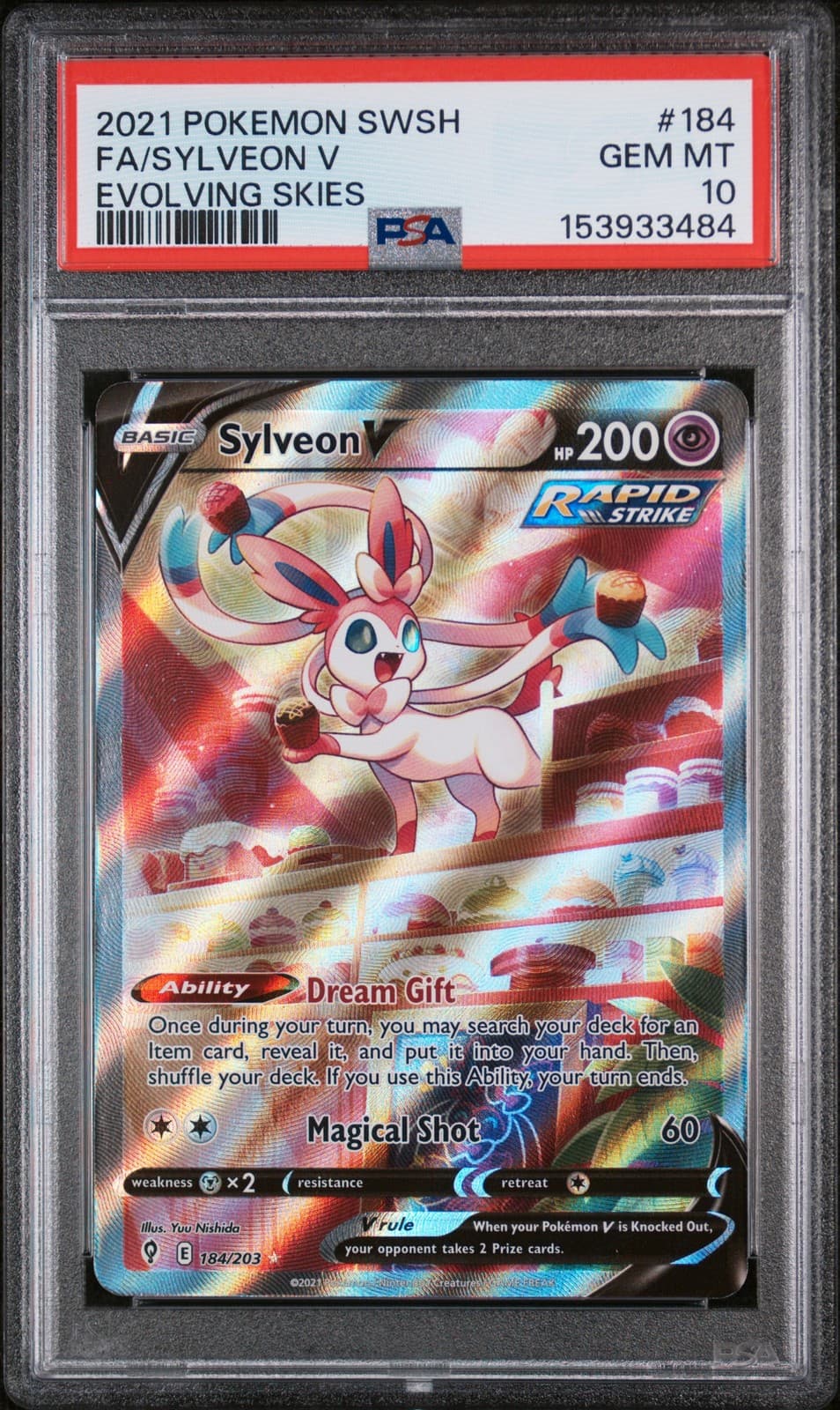 2021 POKEMON SWORD & SHIELD EVOLVING SKIES #184 FULL ART/SYLVEON V PSA 10