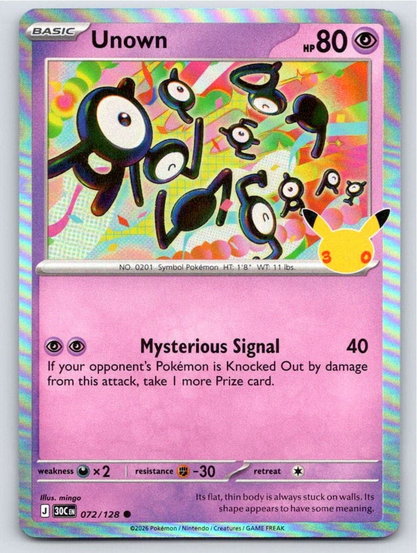 2026 POKEMON ME: 30TH CELEBRATION UNOWN 072/128 HOLO C NM A102704 FREE S&H