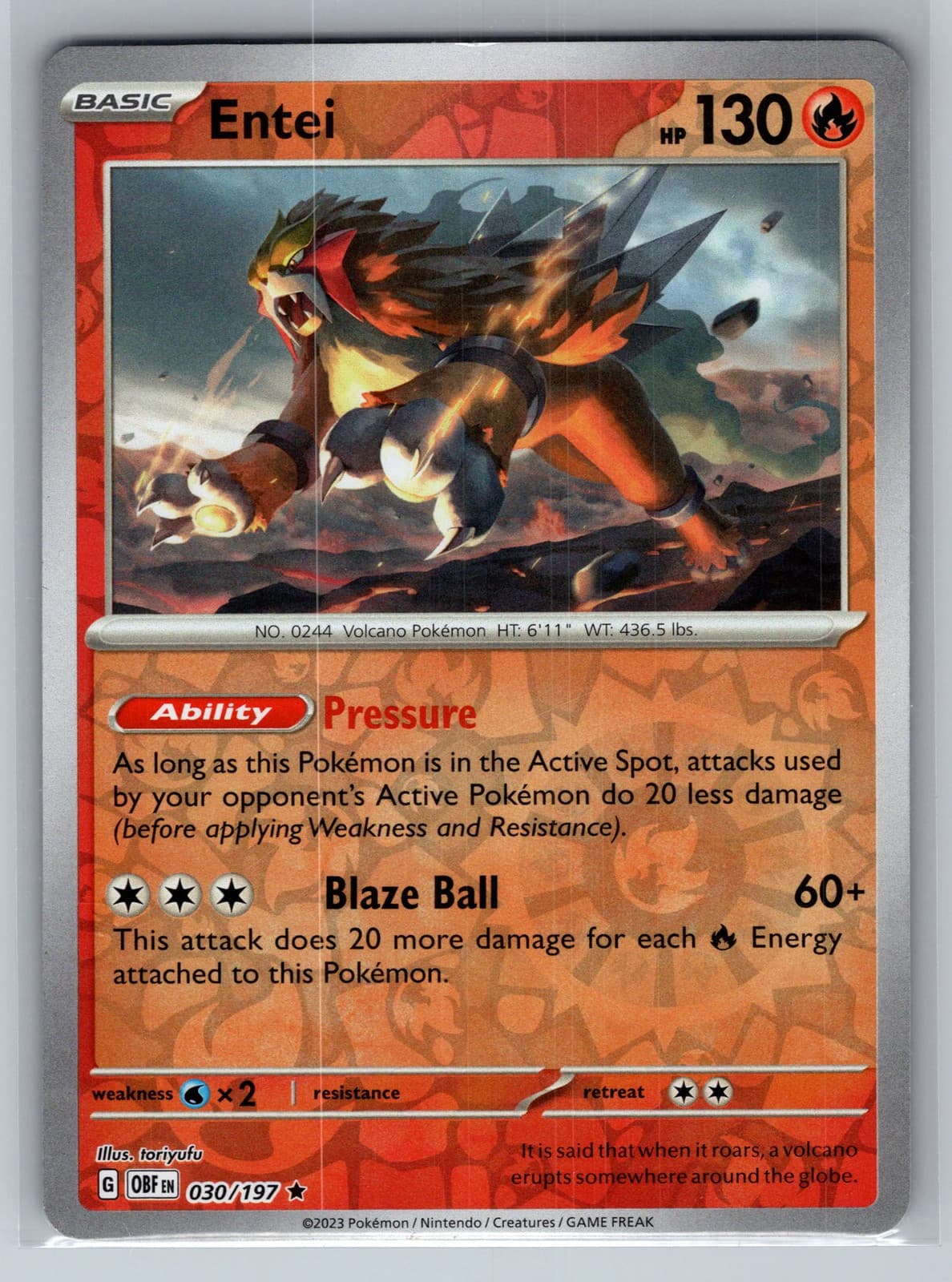 Entei #30/197 2023 Obsidian Flames Pokemon TCG