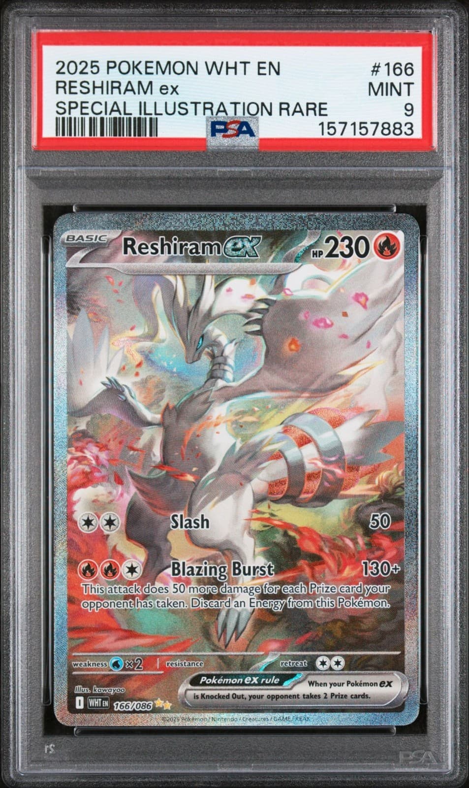 2025 Pokemon White Flare #166 Reshiram Ex Special Illustration Rare PSA 9