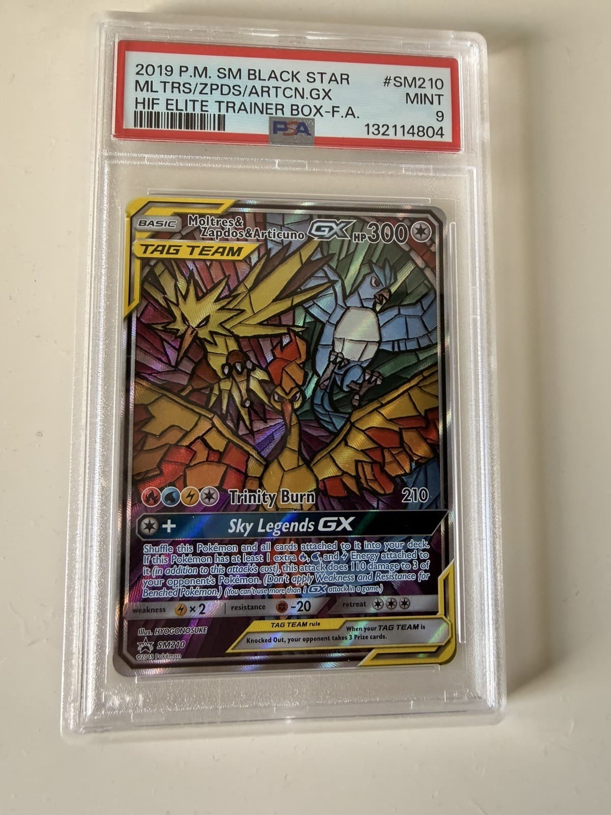 Moltres & Zapdos & Articuno GX PSA 9 - SM210 SM Promo - Stained Glass Birds