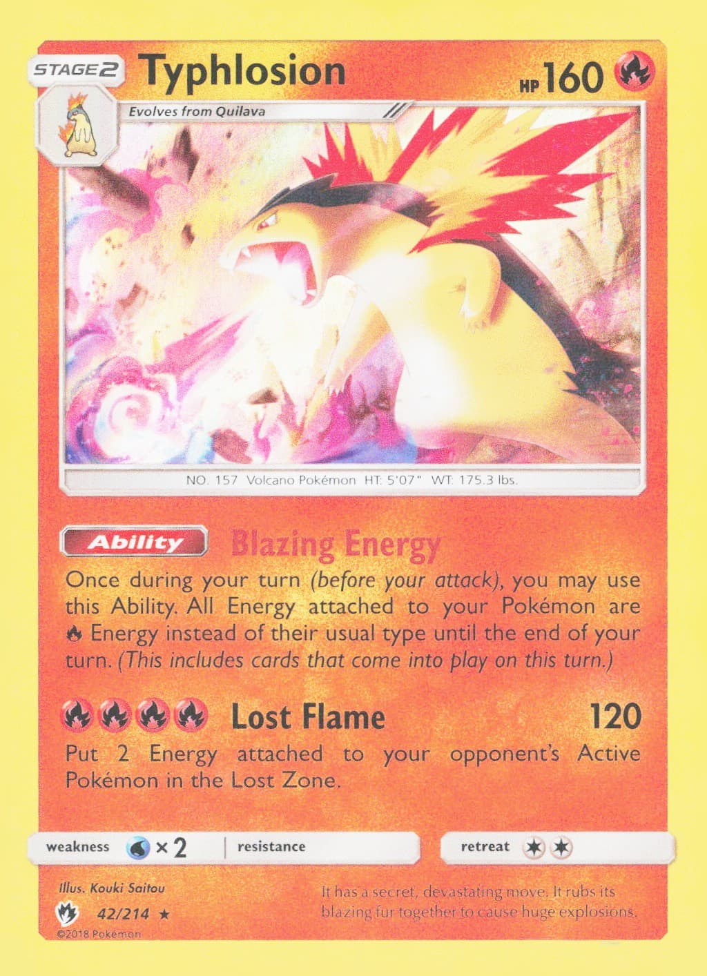Typhlosion SM - Lost Thunder #42/214 Holo Rare Pokemon