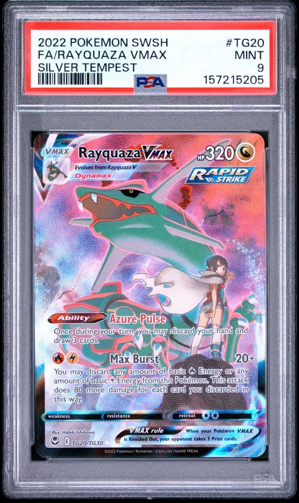 PSA 9 RAYQUAZA VMAX TG20/TG30 FULL ART SILVER TEMPEST POKEMON 😍