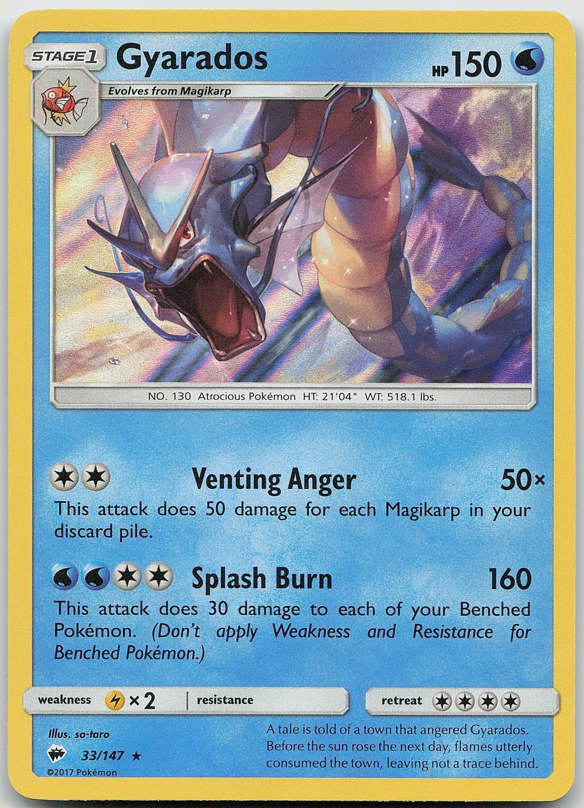 Gyarados Holo SM - Burning Shadows NM Pokemon 33/147